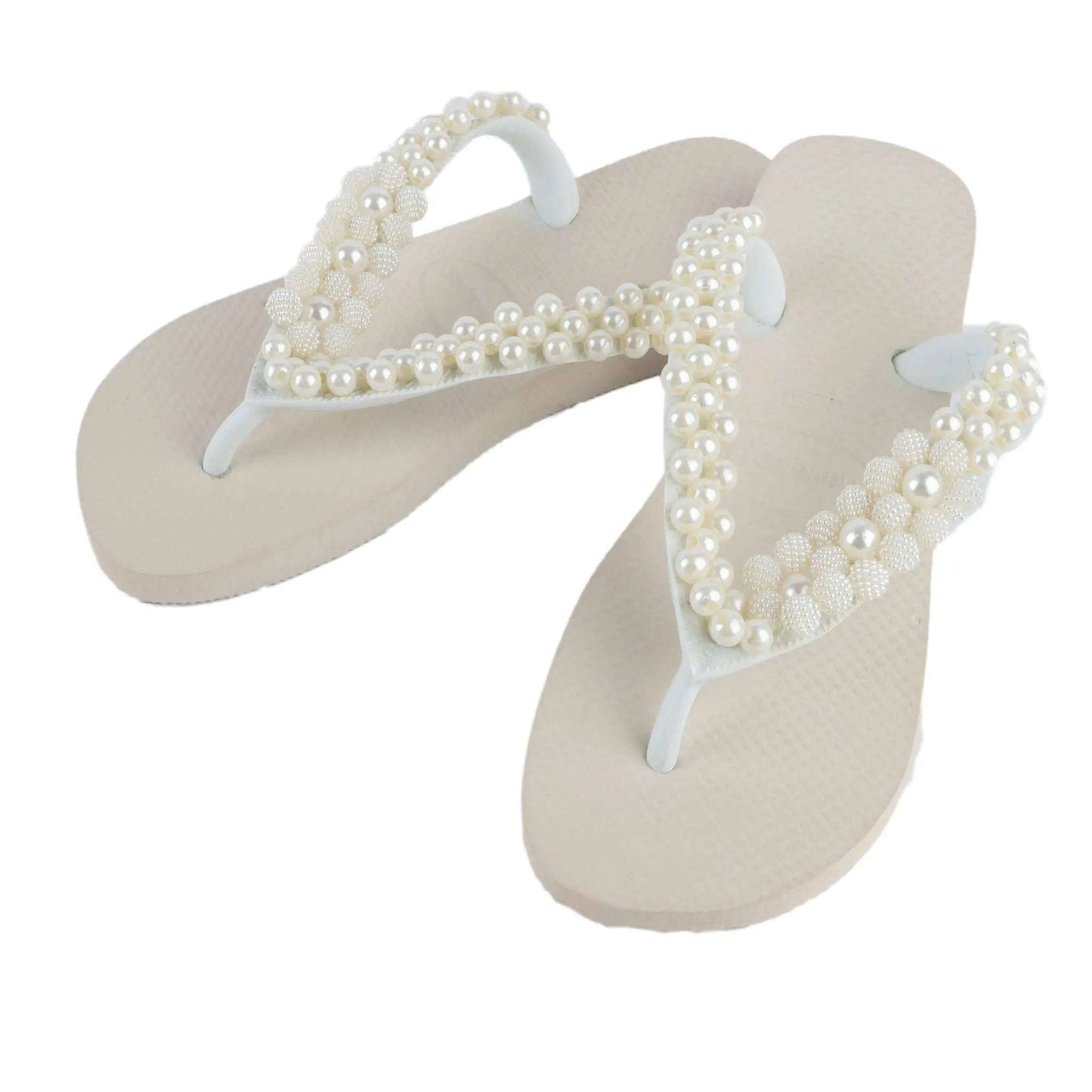 White Infradito Havaianas sandals with hand-embroidered white pearls size 37/38