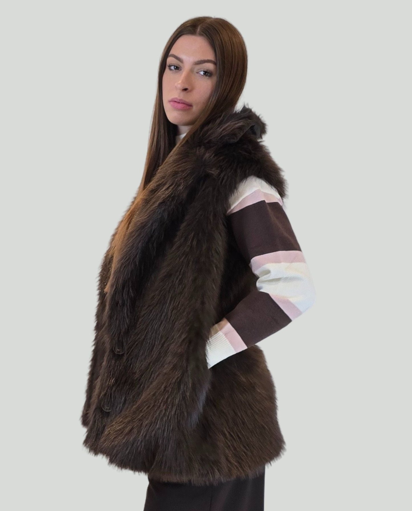 Gilet pelliccia moka - Soho Moda Mare