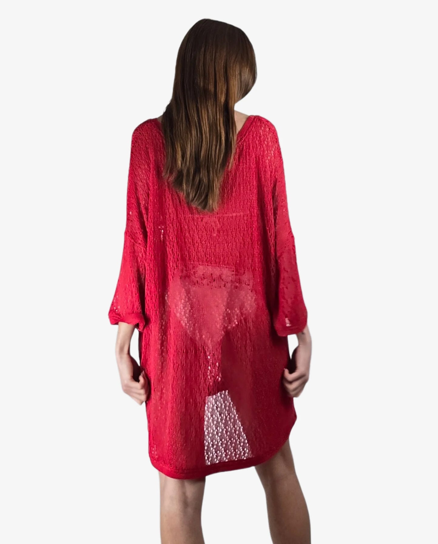 Caftano Maglia Lurex Rosso Cruise Collection