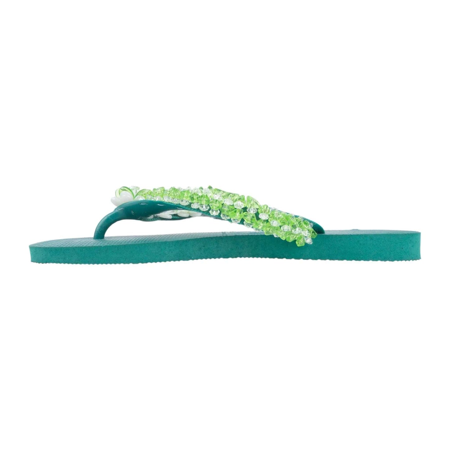 Infradito Havaianas verde amazonia with hand-embroidered precious stones detailed strap