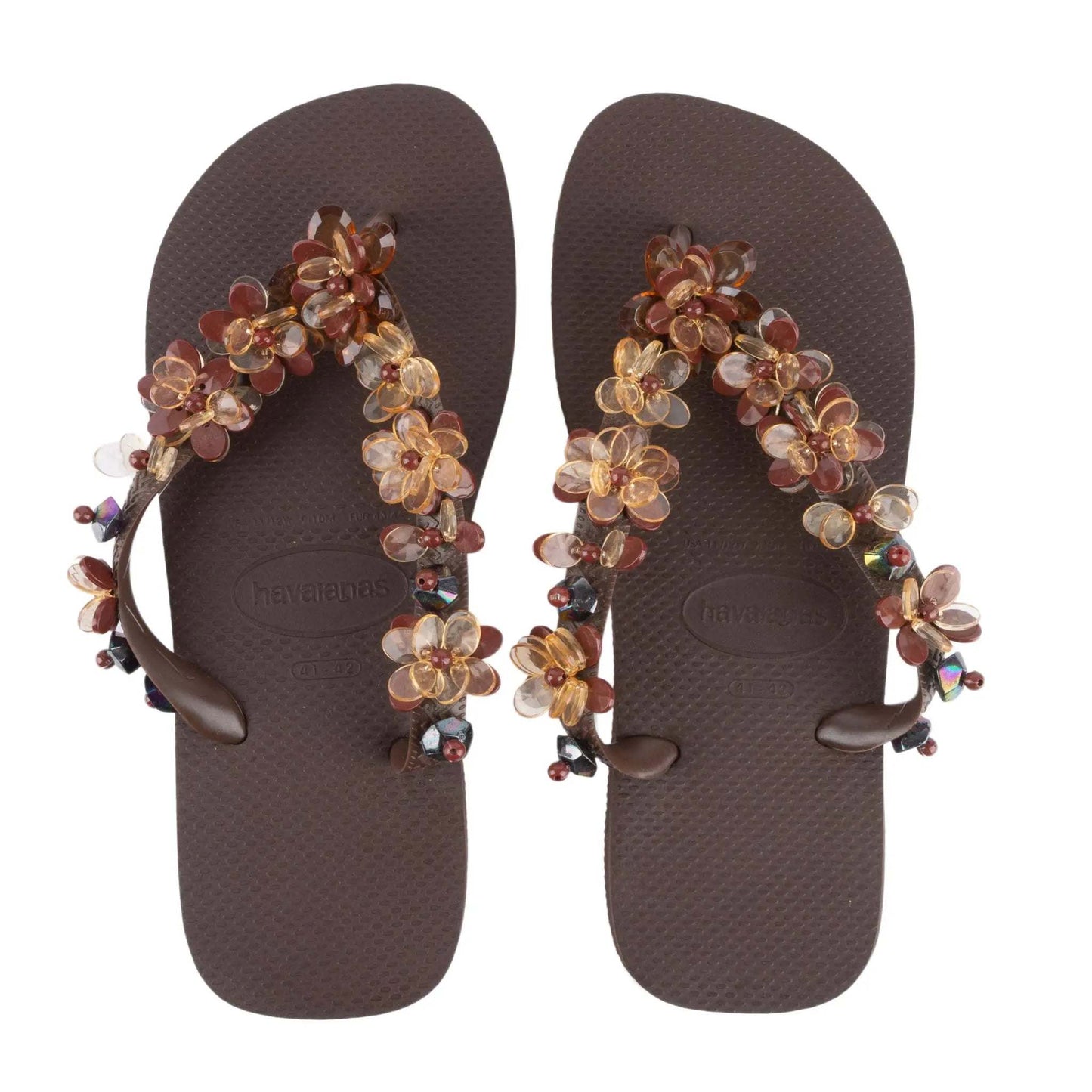 Brown Infradito Havaianas sandals with hand-embroidered precious stones size 41/42
