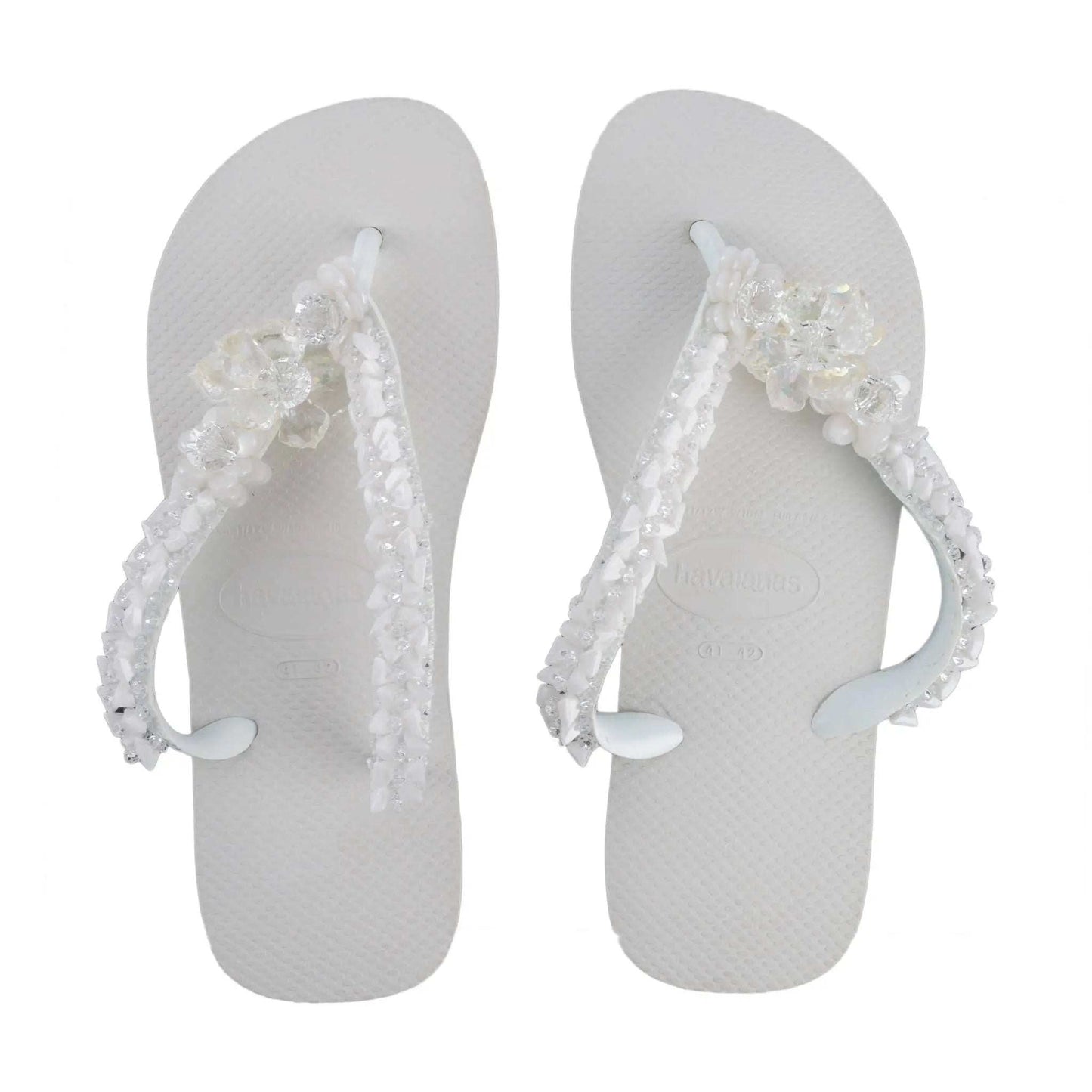 White Infradito Havaianas flip-flops with hand-embroidered precious stones, size 41/42