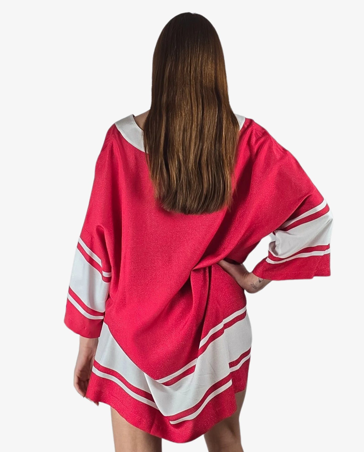 Caftano Corto Lurex Rosso Bianco Righe Cruise Collection