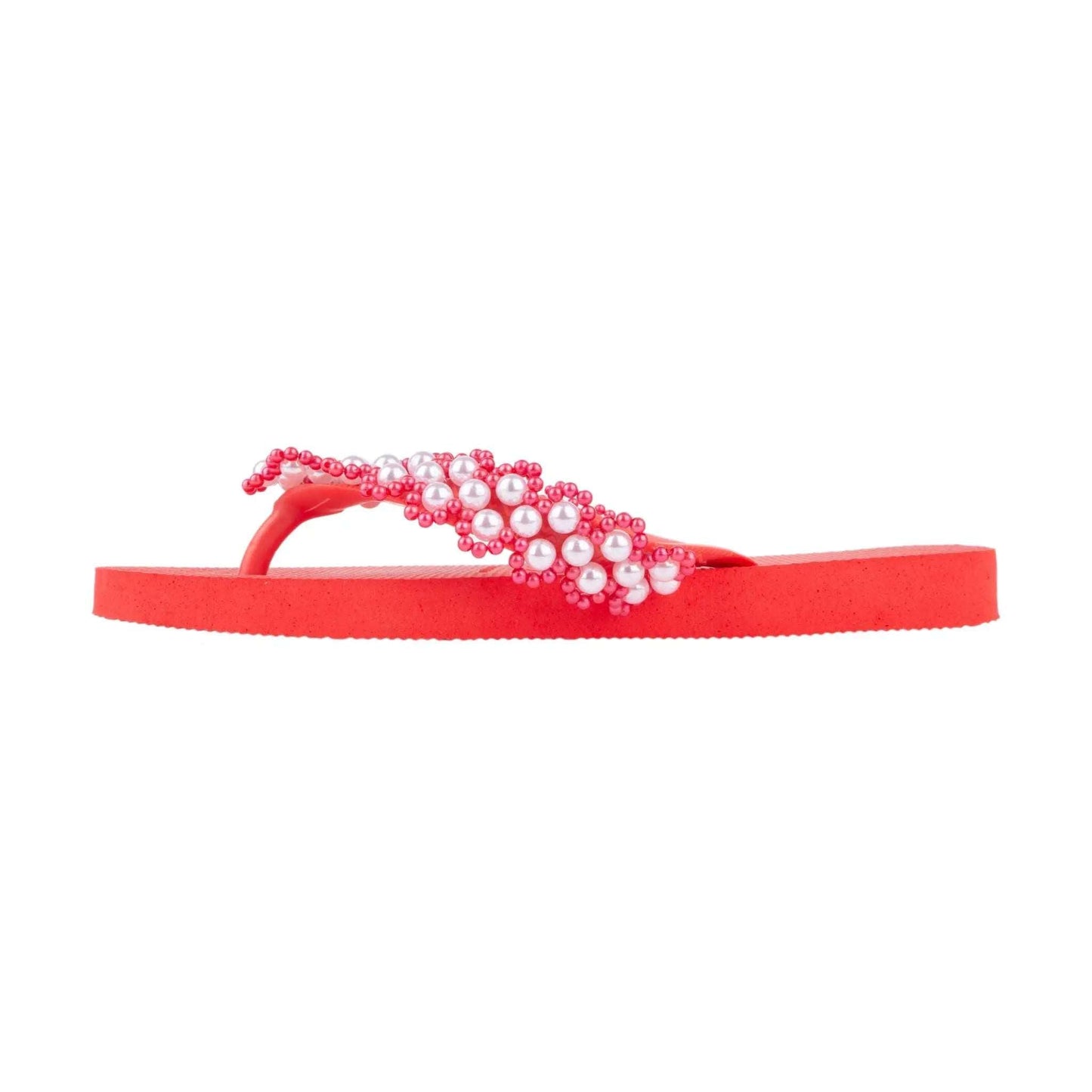 Infradito Havaianas rosso con perle bianche ricamate a mano, taglia 37-40