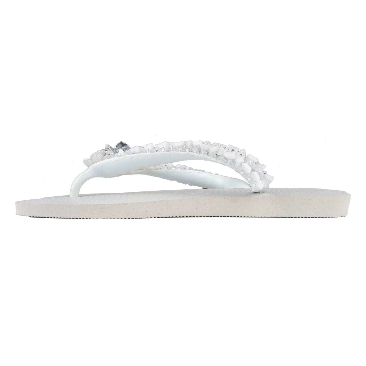 White Infradito Havaianas with handmade gemstone embroidery size 41/42