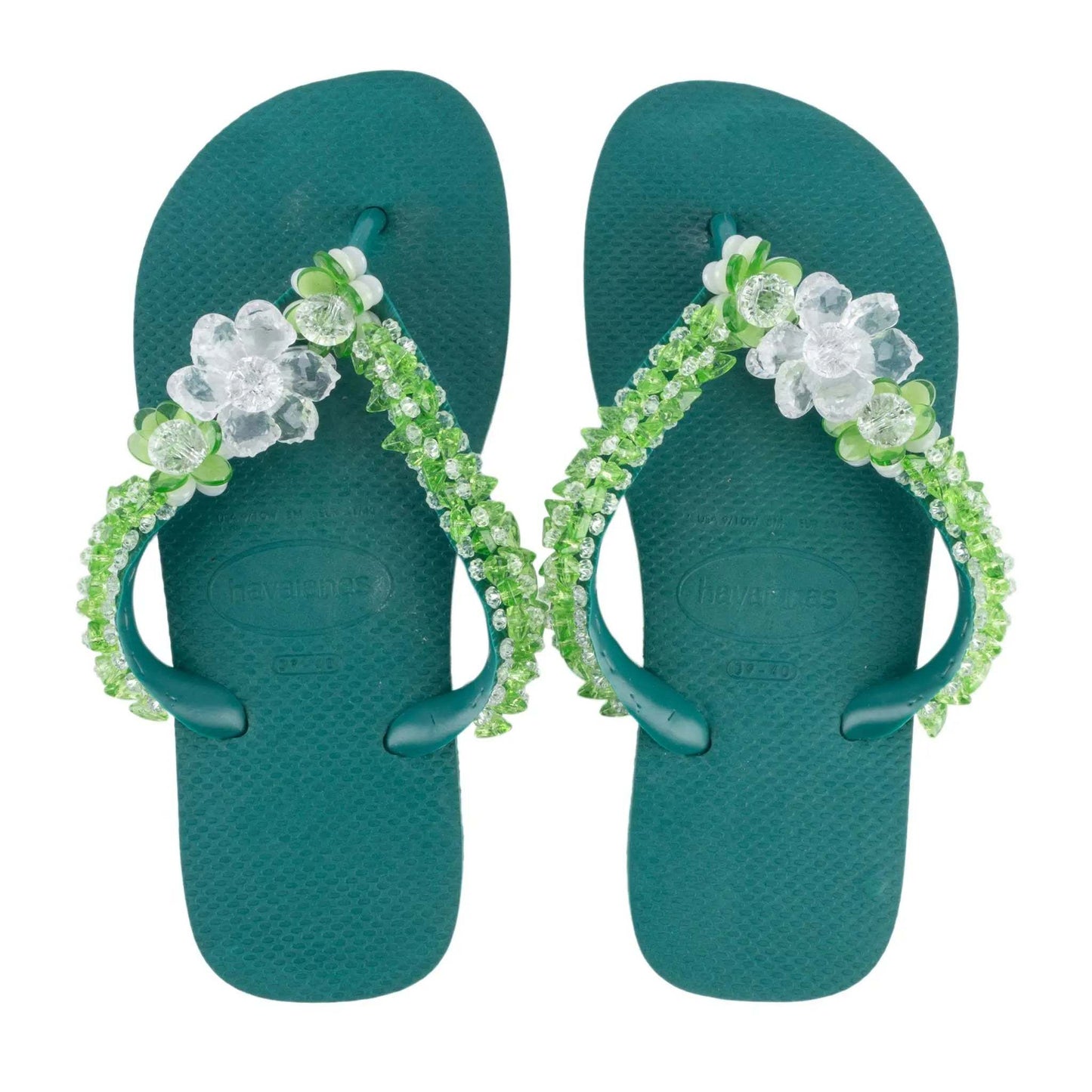 Infradito Havaianas verde amazonia with handmade crystal bead embroidery