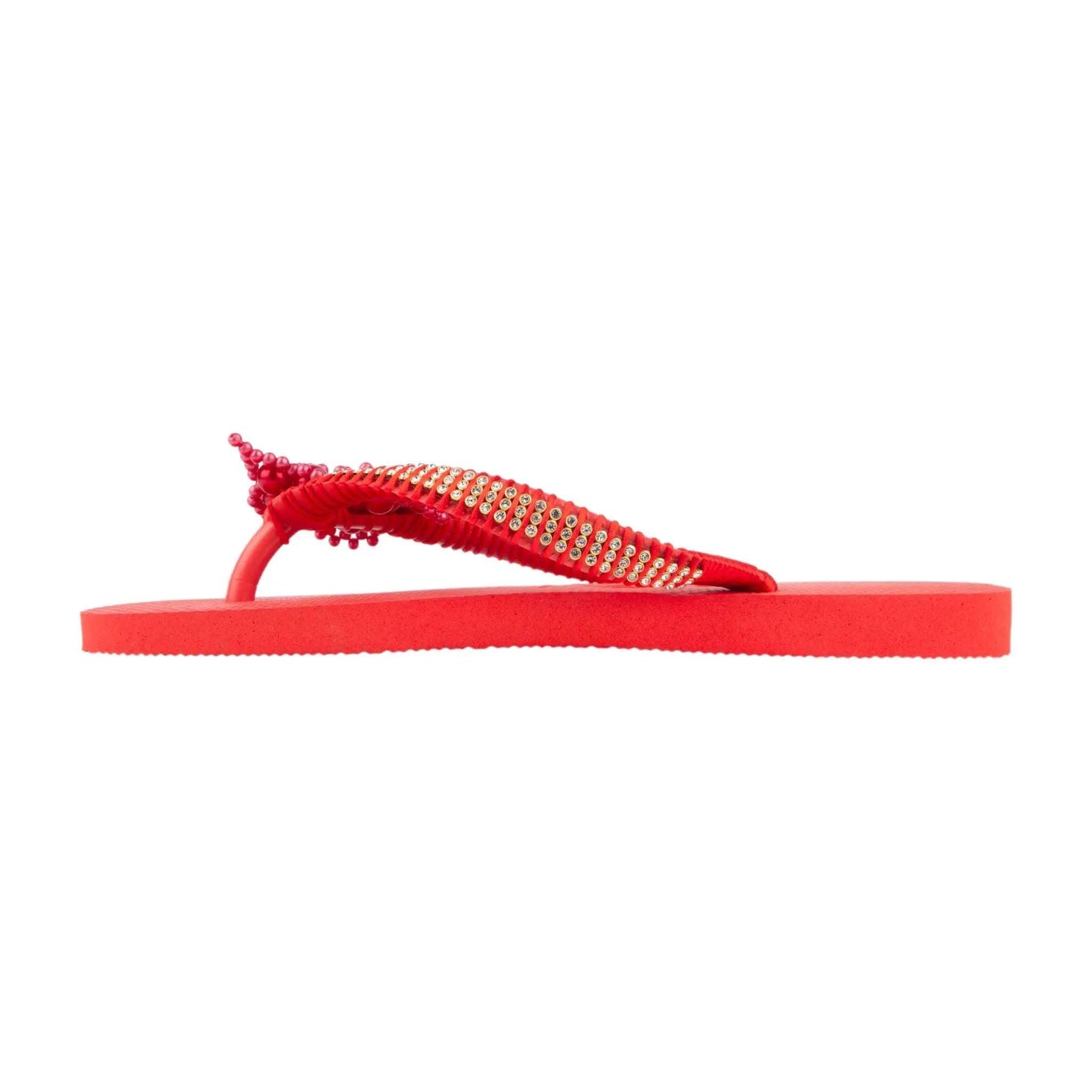 Red Infradito Havaianas sandal with hand-embroidered precious stones and rhinestones
