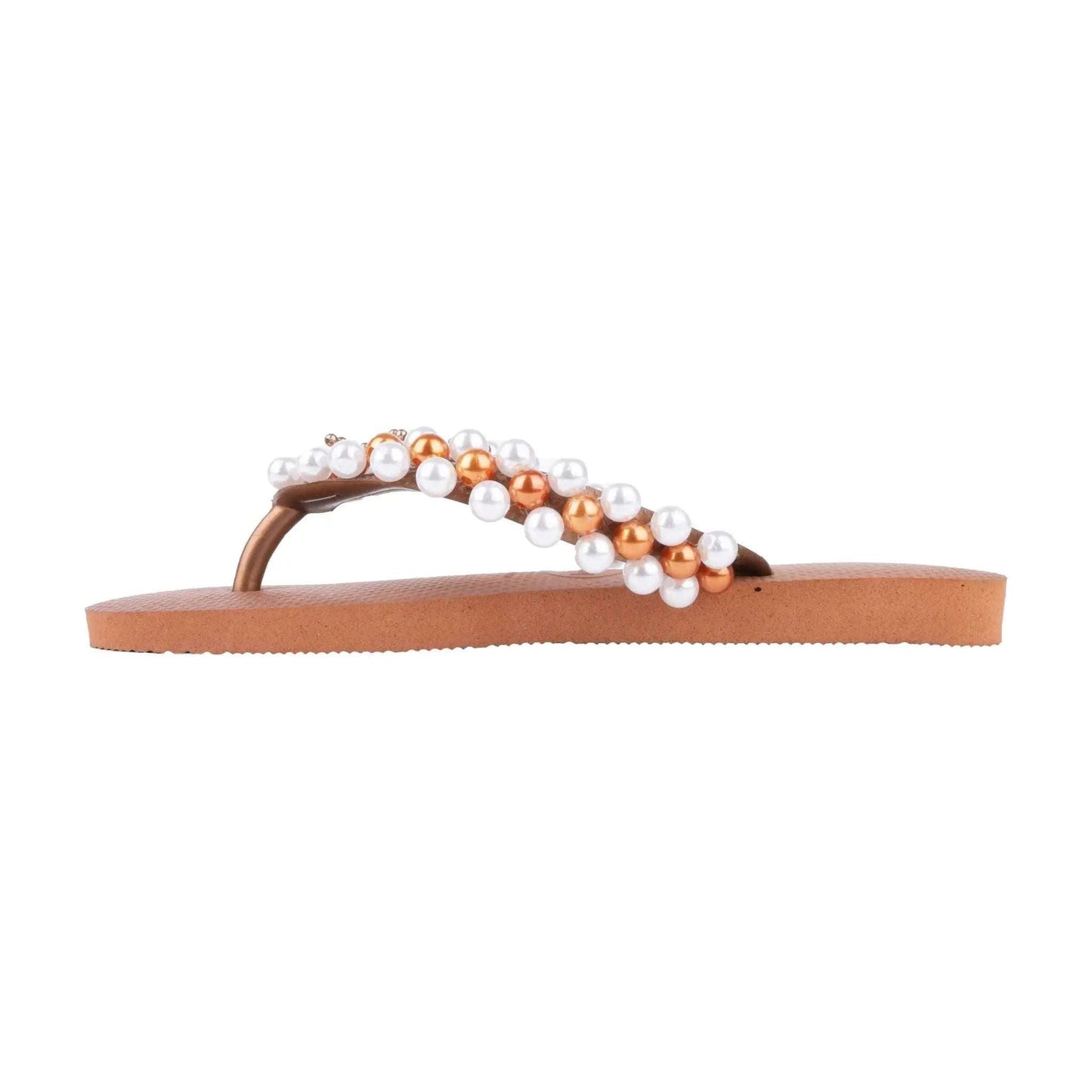 Infradito Havaianas Ferrugine sandal with hand-embroidered white and gold pearls, size 37/38