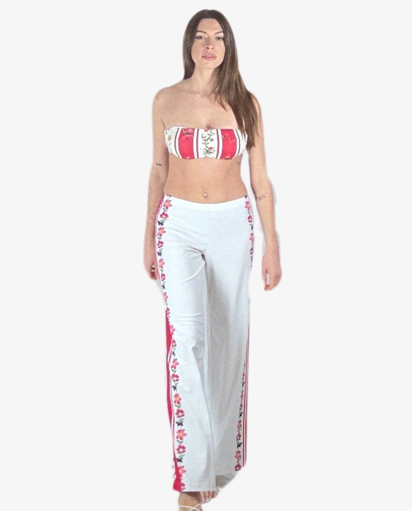 Pantalone Lycra Palazzo Bianco Righe Floreali Cruise Collection