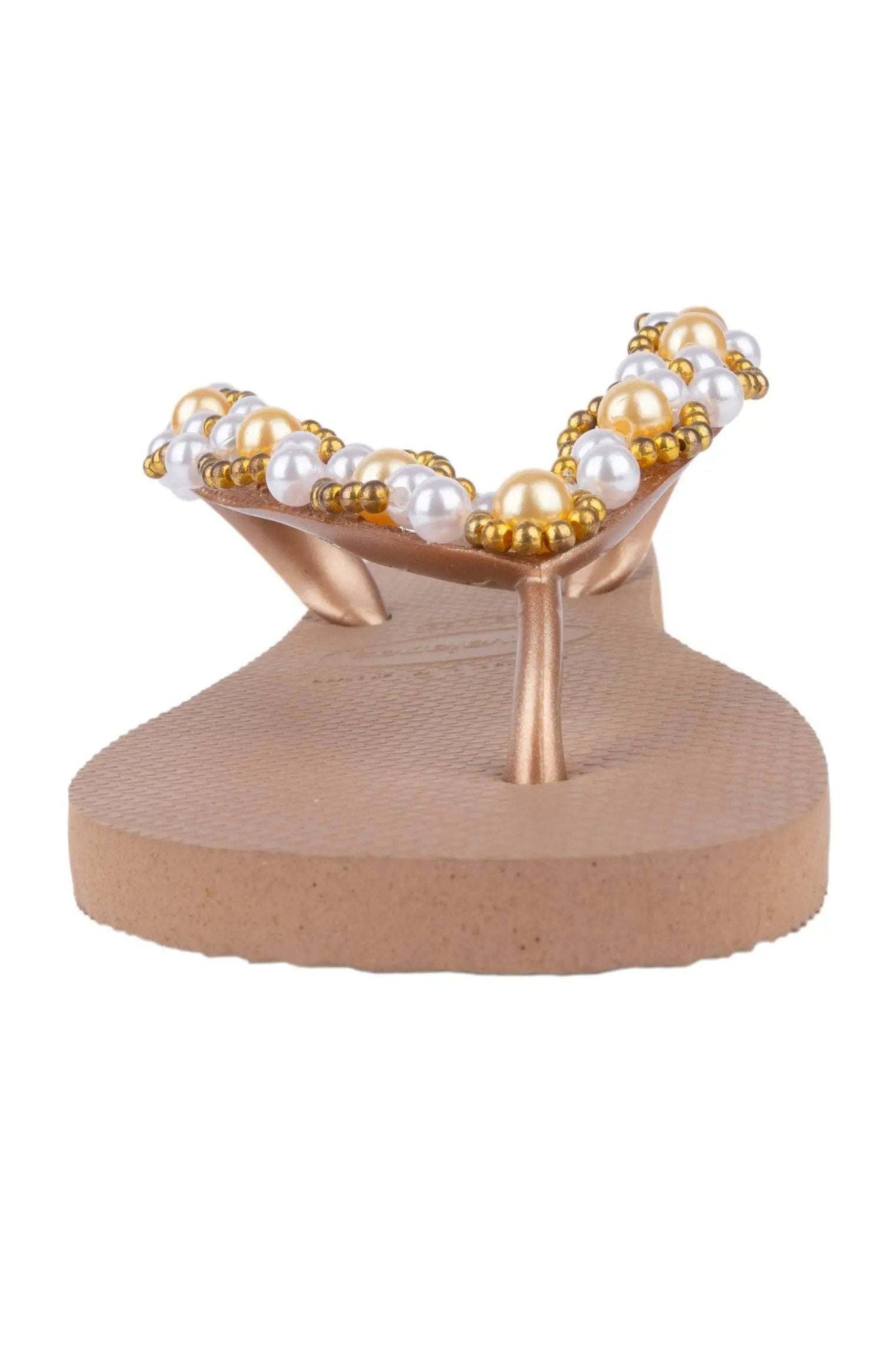Infradito Havaianas Nocciola with hand-embroidered white and gold pearls size 37/38