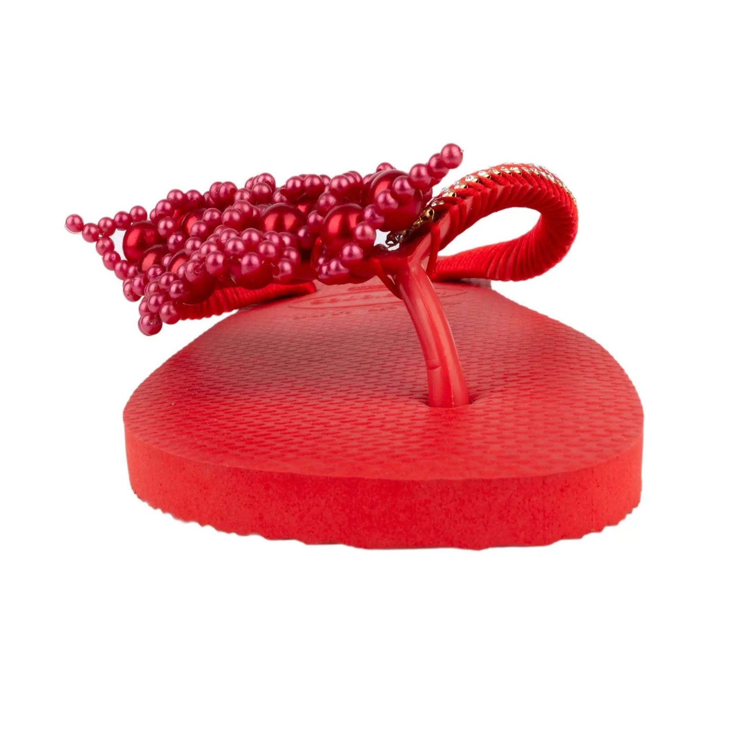 Red Infradito Havaianas sandal with handmade beaded and rhinestone decoration