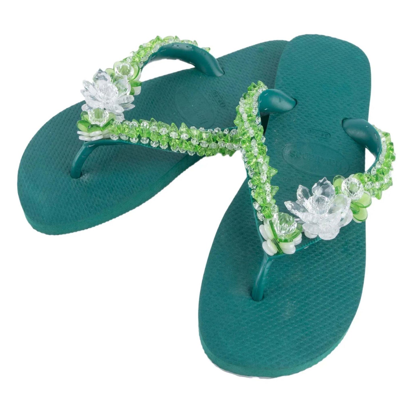 Infradito Havaianas verde amazonia decorated with green and clear jeweled stones