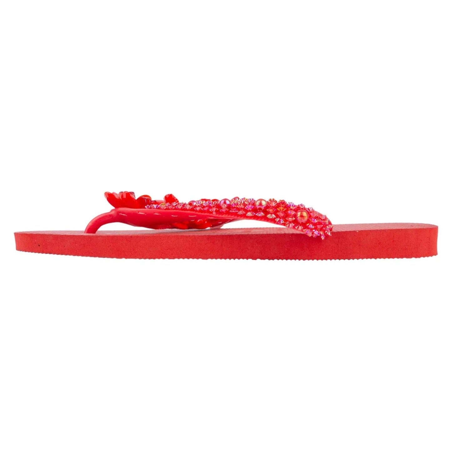 Red Infradito Havaianas flip-flop with hand-embroidered precious stones, size 41/42.