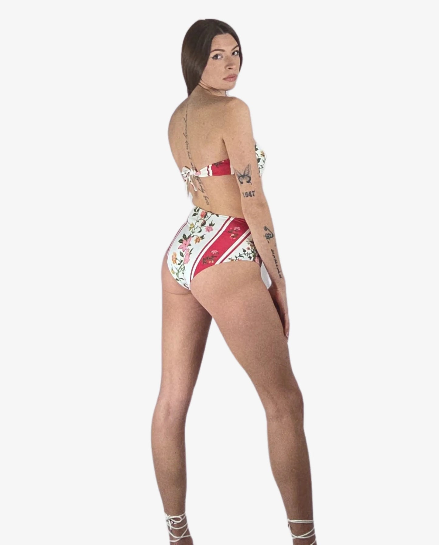Bikini Fascia Ferretto Righe Floreali Rosso Bianco Cruise Collection