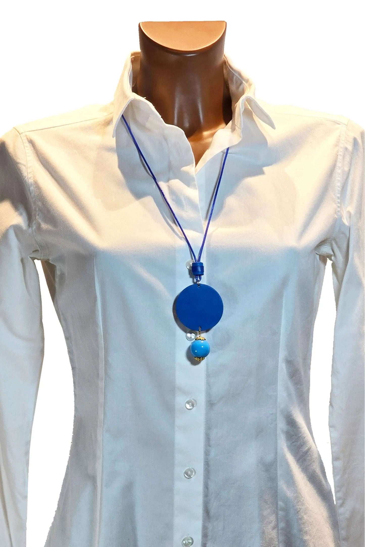 Blue Jewel collana handmade blue pendant necklace with adjustable leather cord