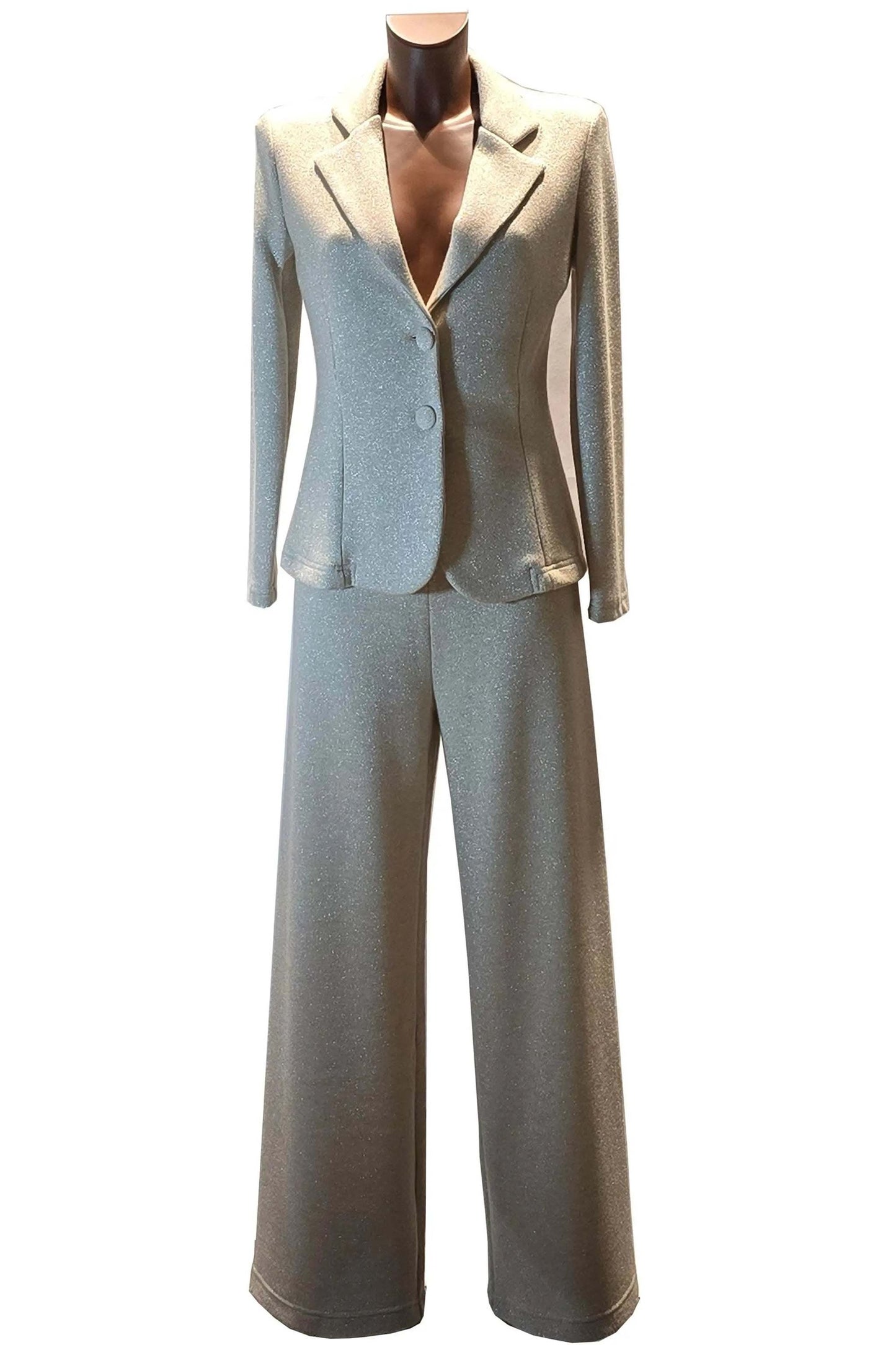 Tuta Shineglow elegant lurex gold blazer and wide-leg pants set for sophisticated style