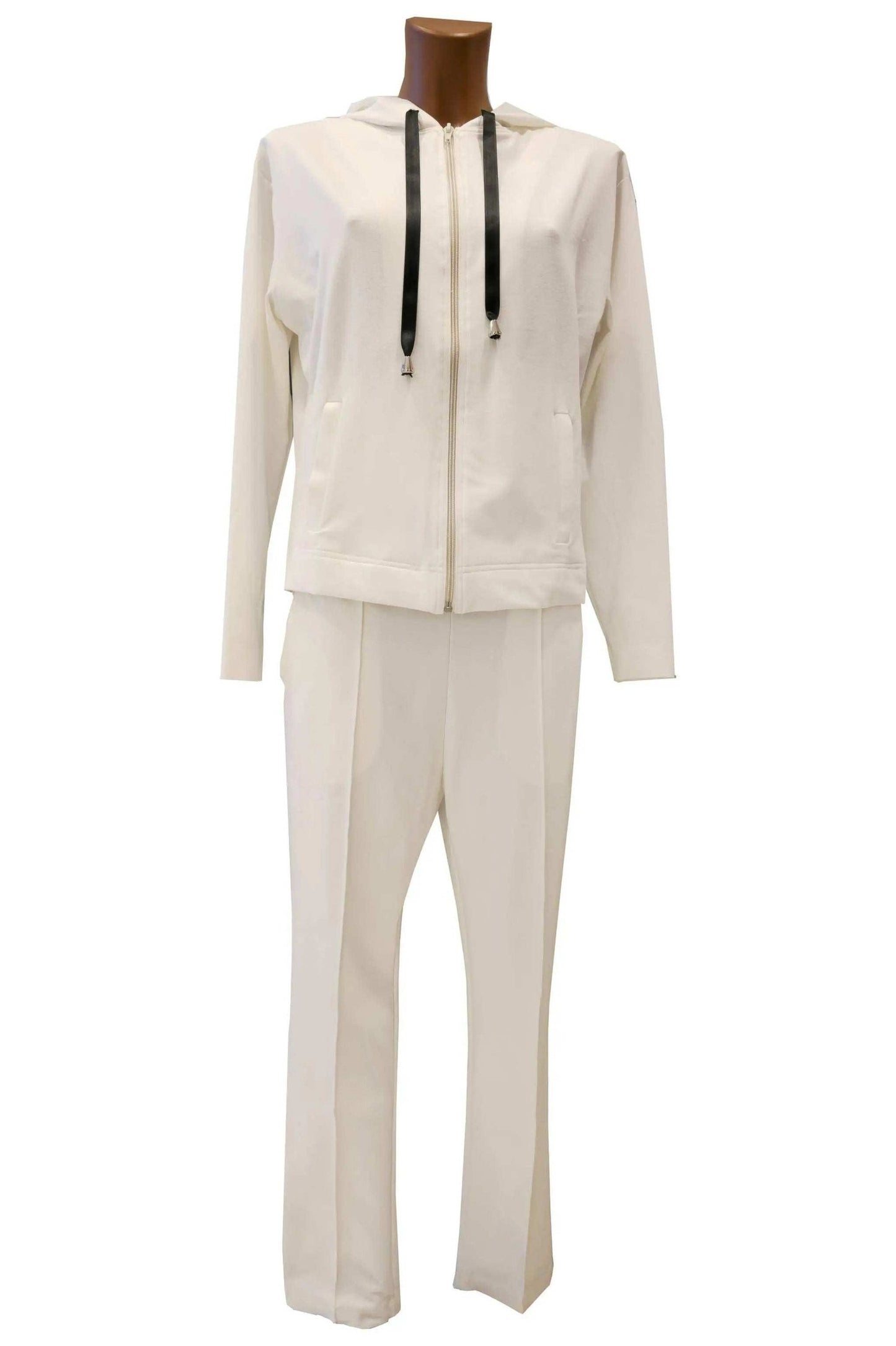 Ivory Tuta Confort tracksuit with zip-up hoodie and straight-leg pants