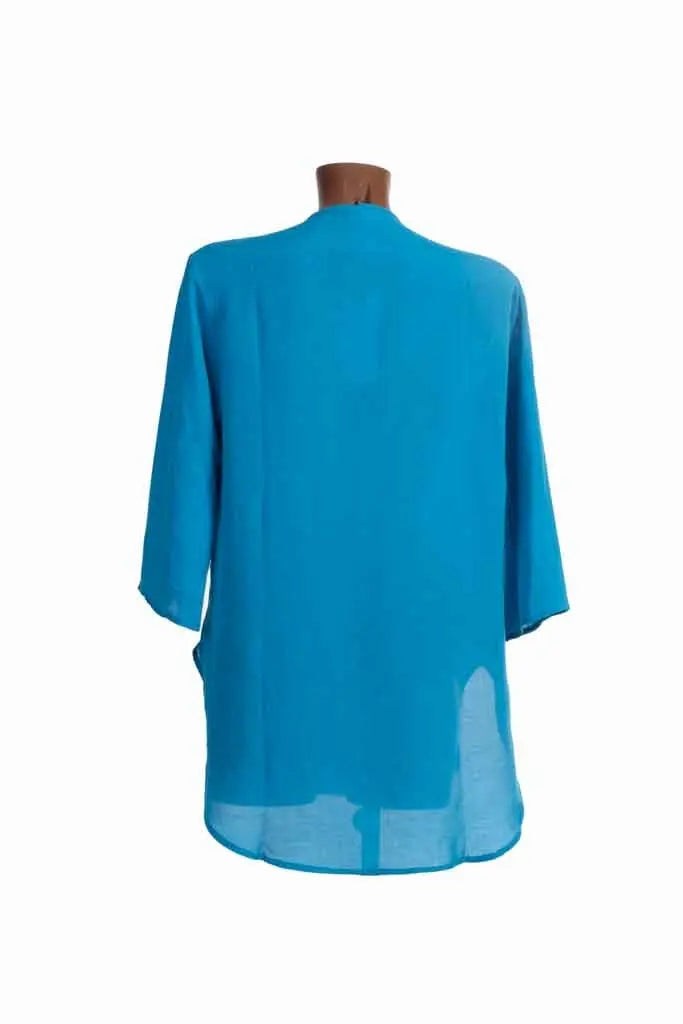 Blusa Lino donna manica 3/4 in misto lino azzurro fresca e confortevole