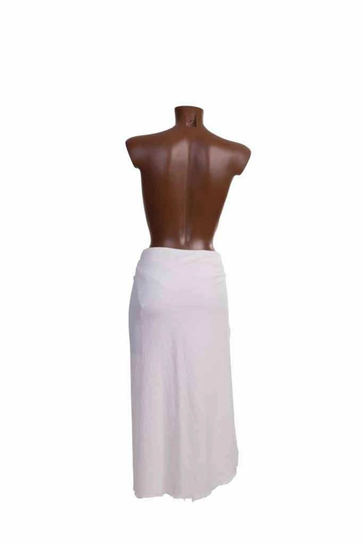 Gonna pareo midi elegante in tessuto operato bianco vista posteriore su manichino