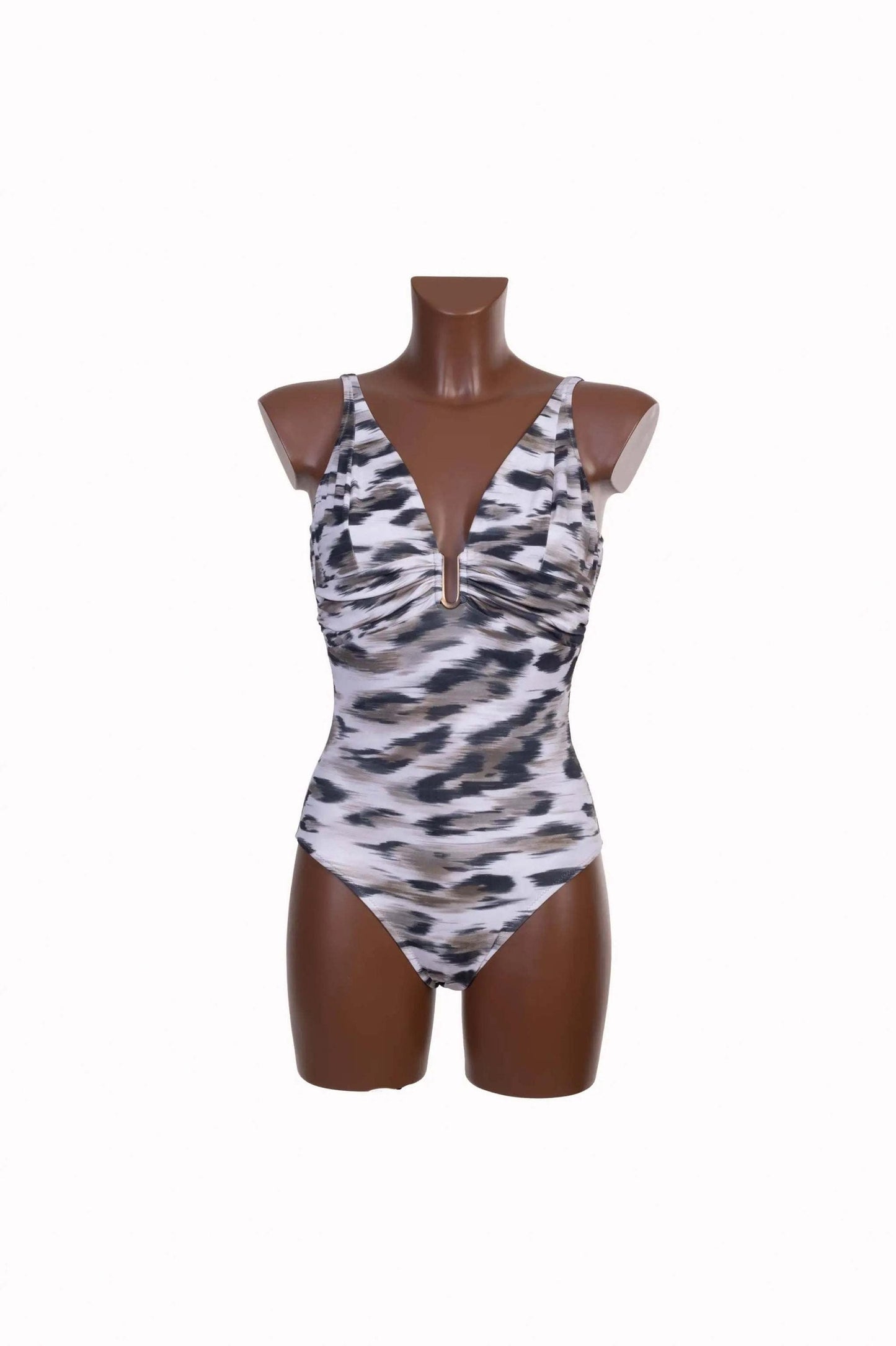 costume intero accessorio con stampa astratta e scollo a V