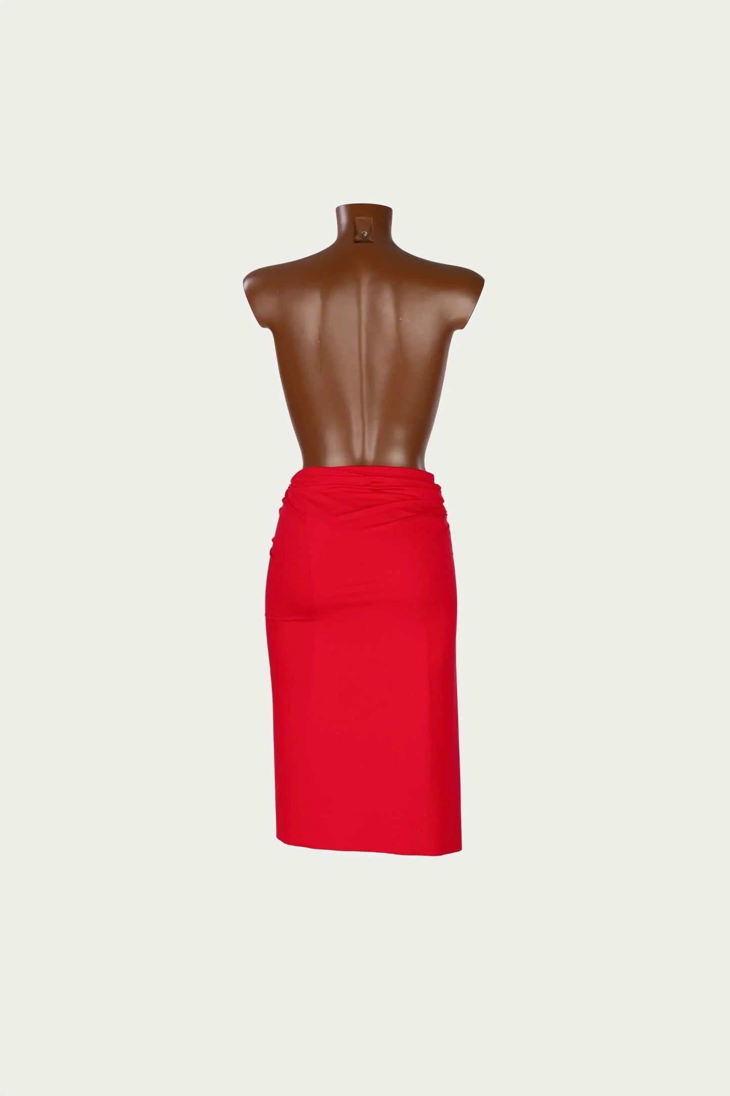 Gonna pareo in morbida lycra red wrap skirt on mannequin back view