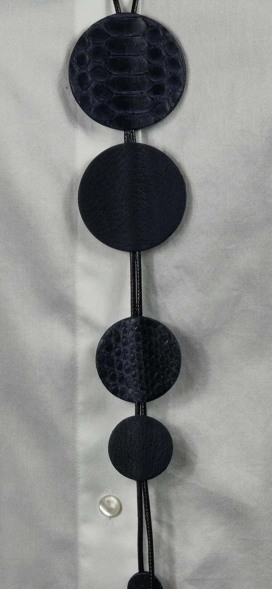 Blu Snake handmade blue python leather necklace with waxed cord