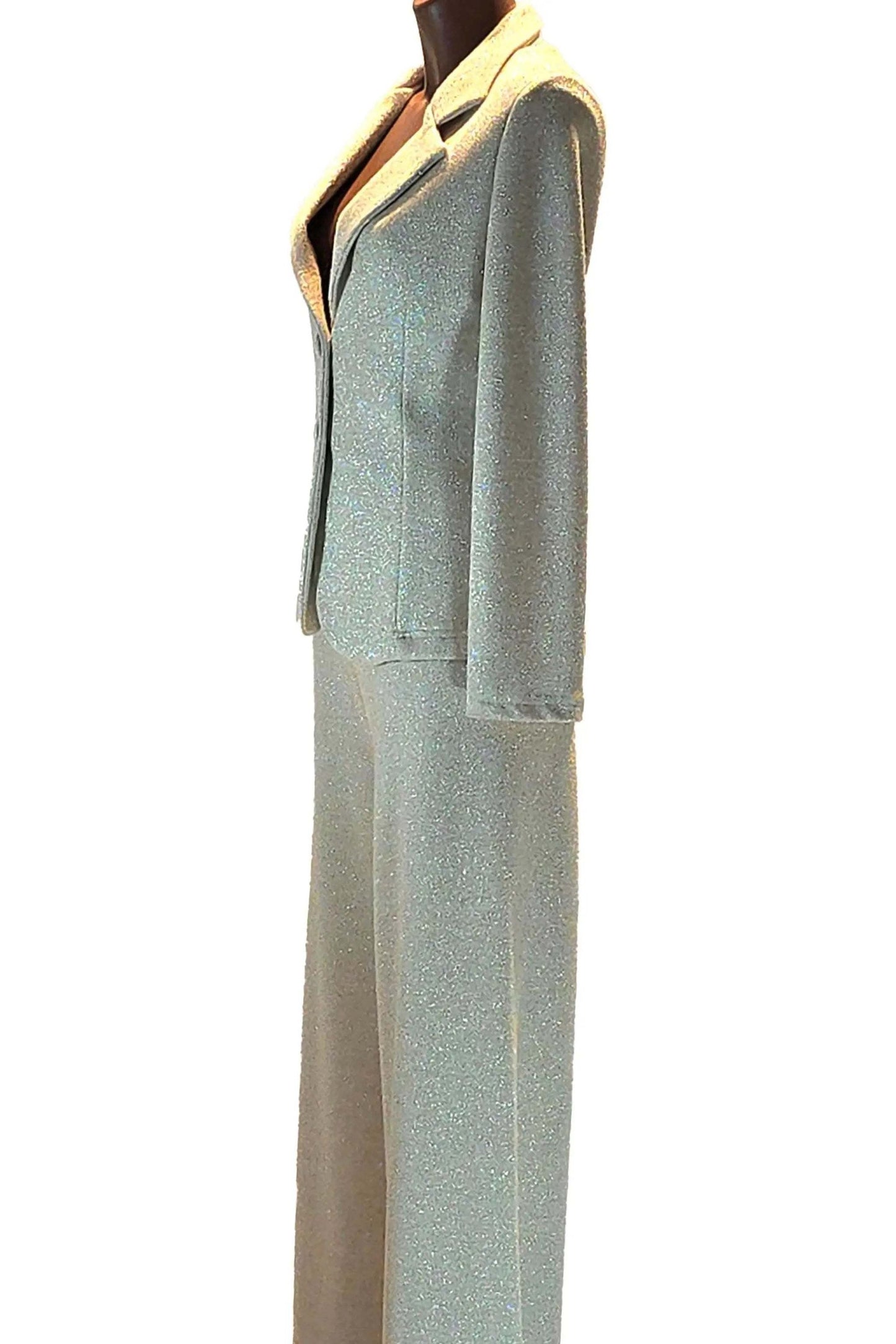 Tuta Shineglow elegant gold lurex blazer and flowing pants set