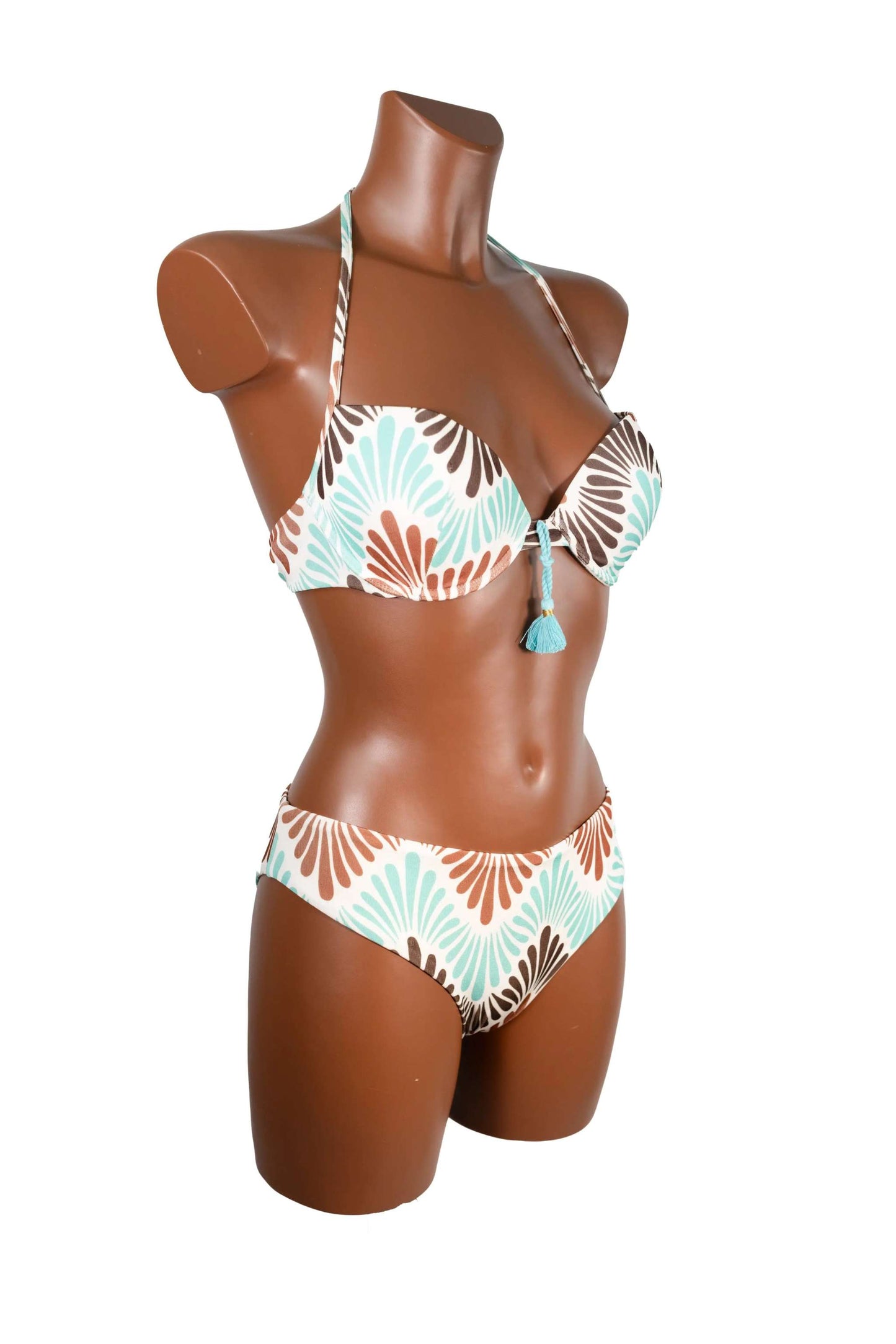 Bikini push up coppa C in lycra with ethnic pattern and removable padding, halter neck straps, regular cut slip, made in Italy