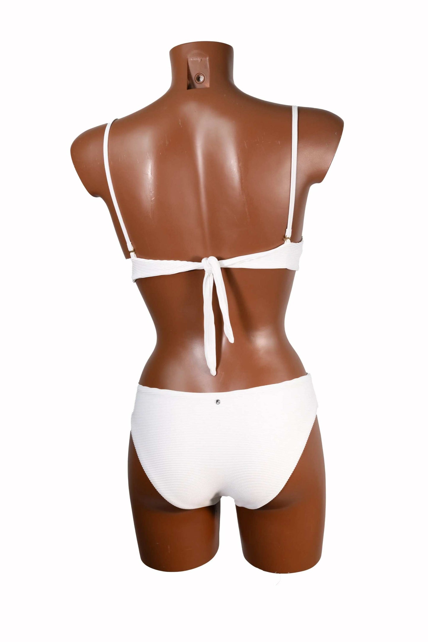 White push up bikini with adjustable straps and regular cut slip on mannequin back view
