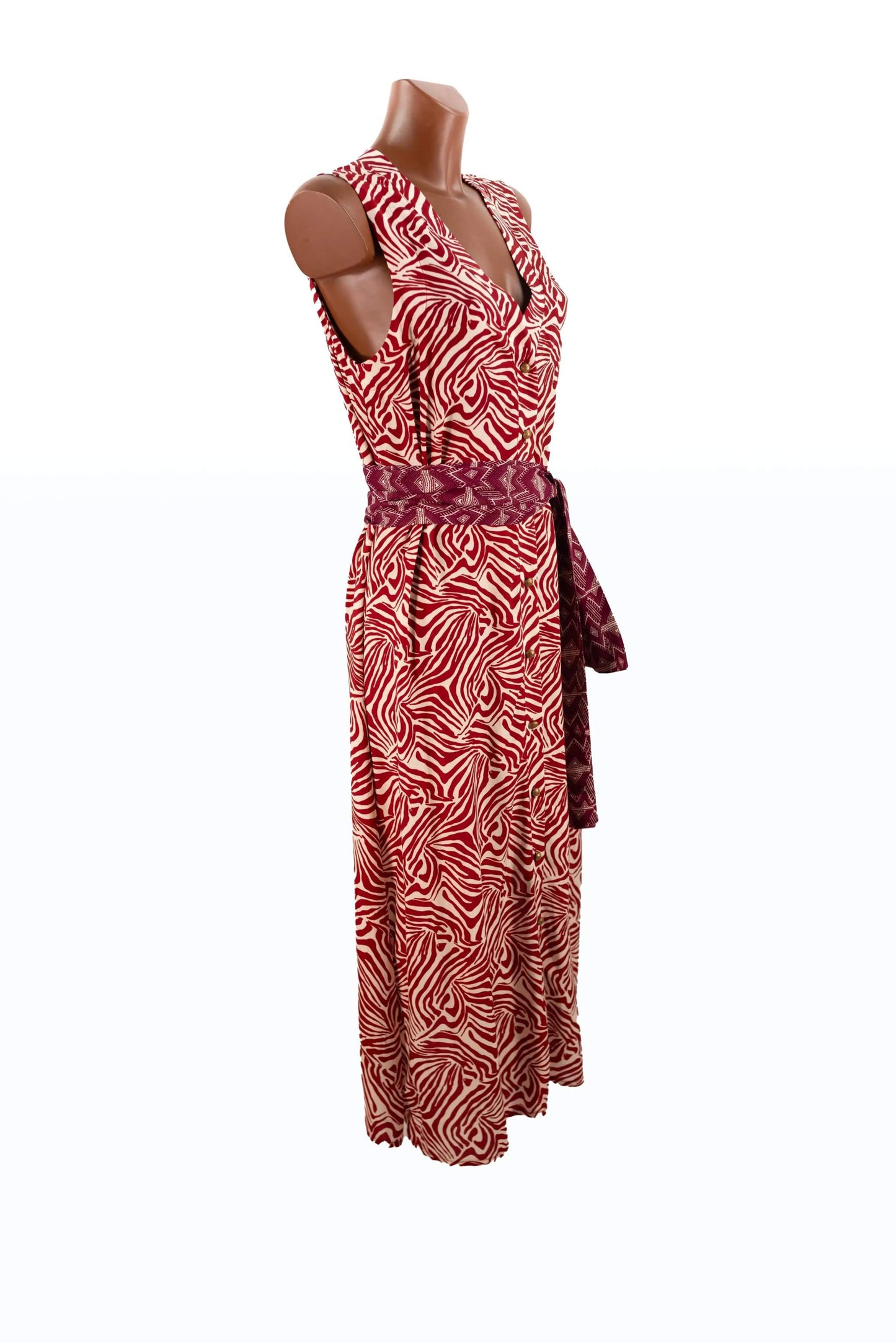 Abito Midi in viscosa con stampa animalier e cintura a contrasto