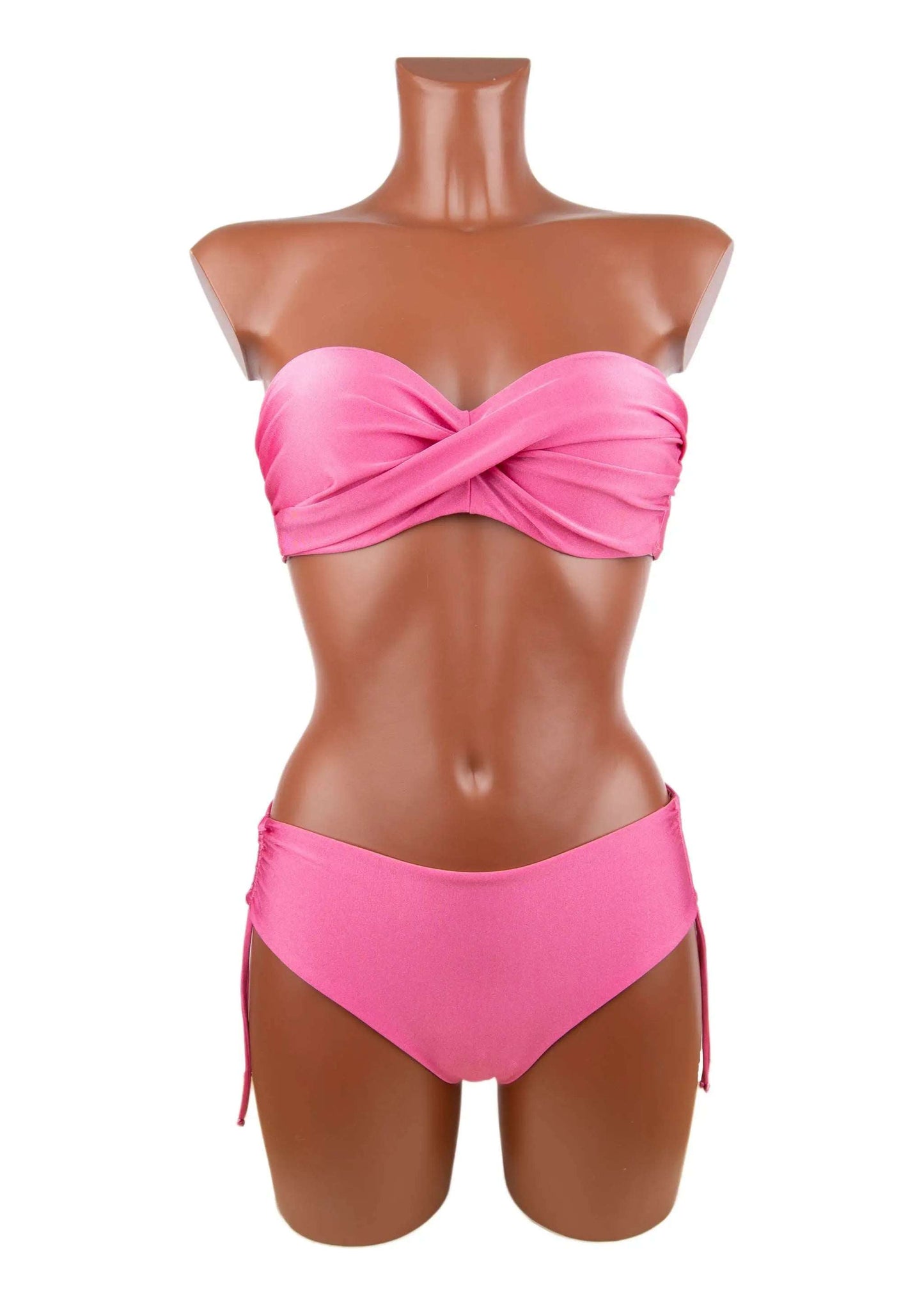 Bikini balconette Olivia Gold lycra azalea pink structured bra with removable straps and adjustable side ties