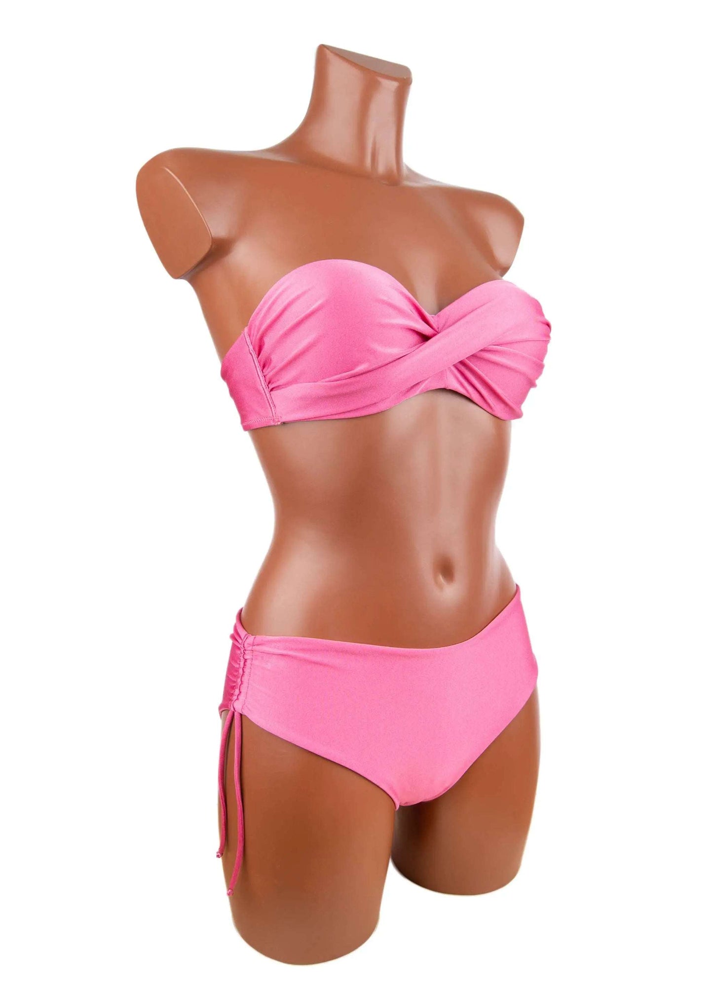 Bikini balconette Olivia Gold azalea pink lycra balconette top with structured cups and adjustable side tie bottoms
