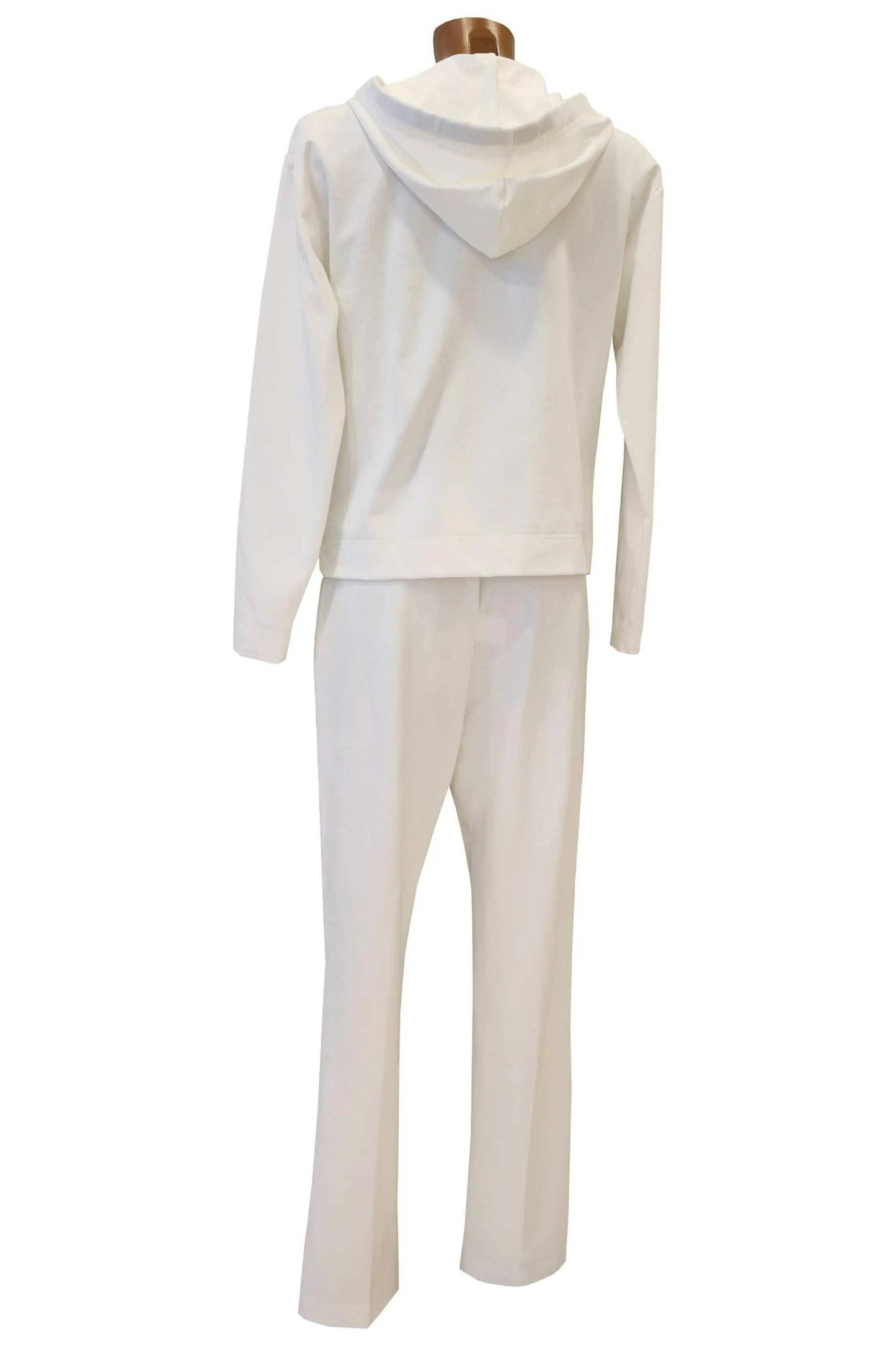 Ivory Tuta Confort tracksuit with zip-up hoodie and straight-cut pants with satin drawstring waistband.