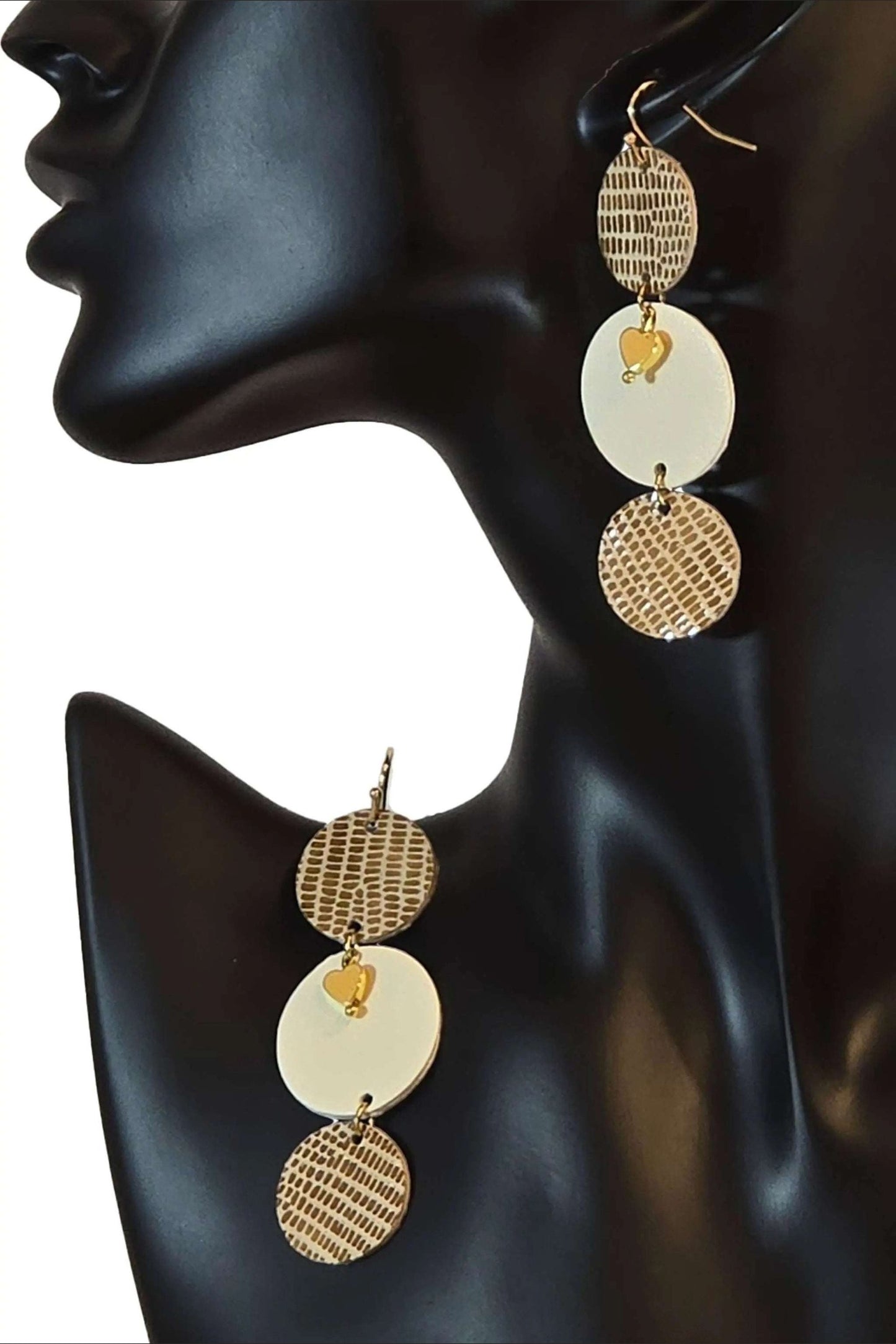 Orecchino Honeycomb handmade lightweight earrings with colored agate and genuine leather, hypoallergenic steel hooks, 5cm length