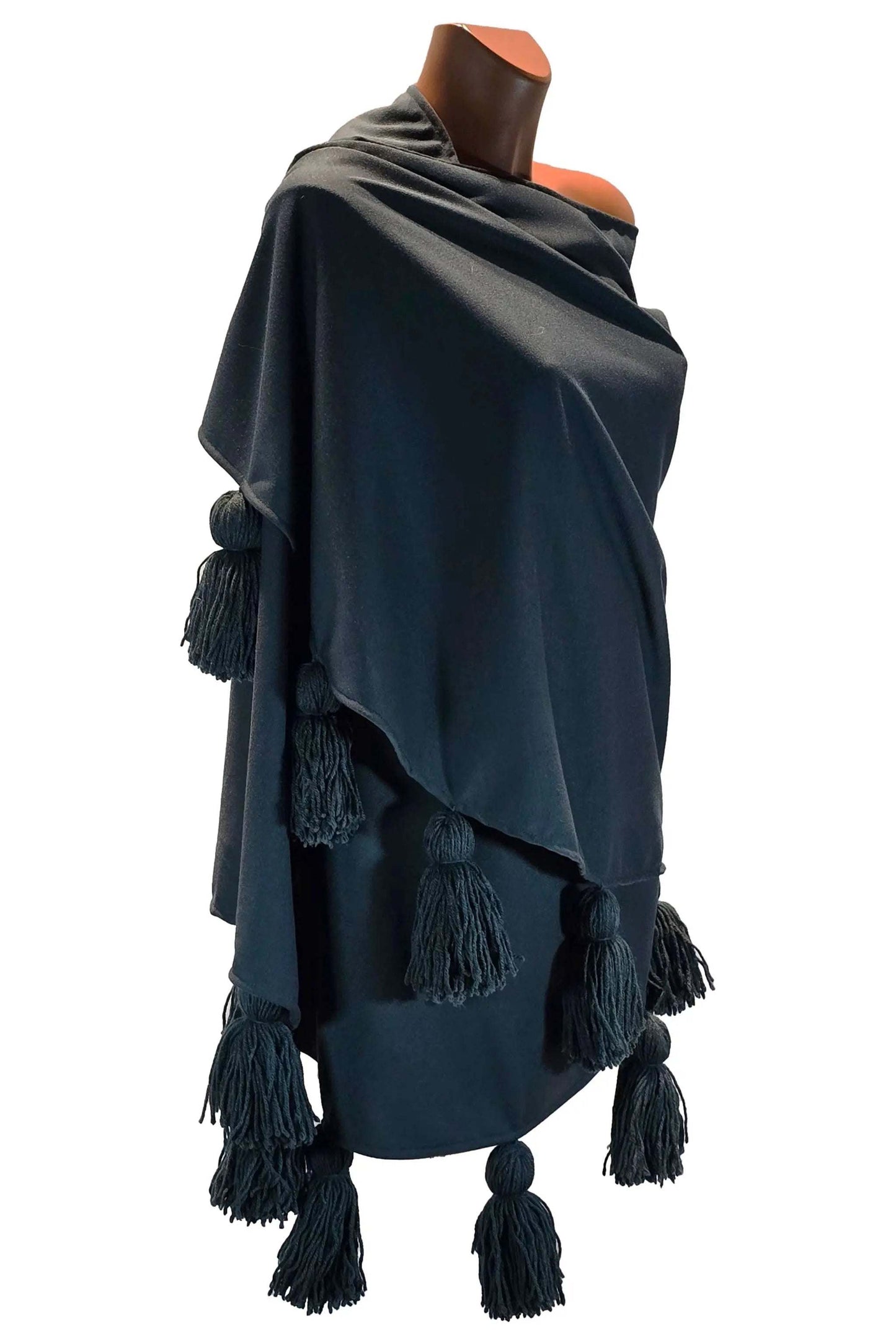 Mantella Vista Mare in petrol green viscose with merino wool tassels