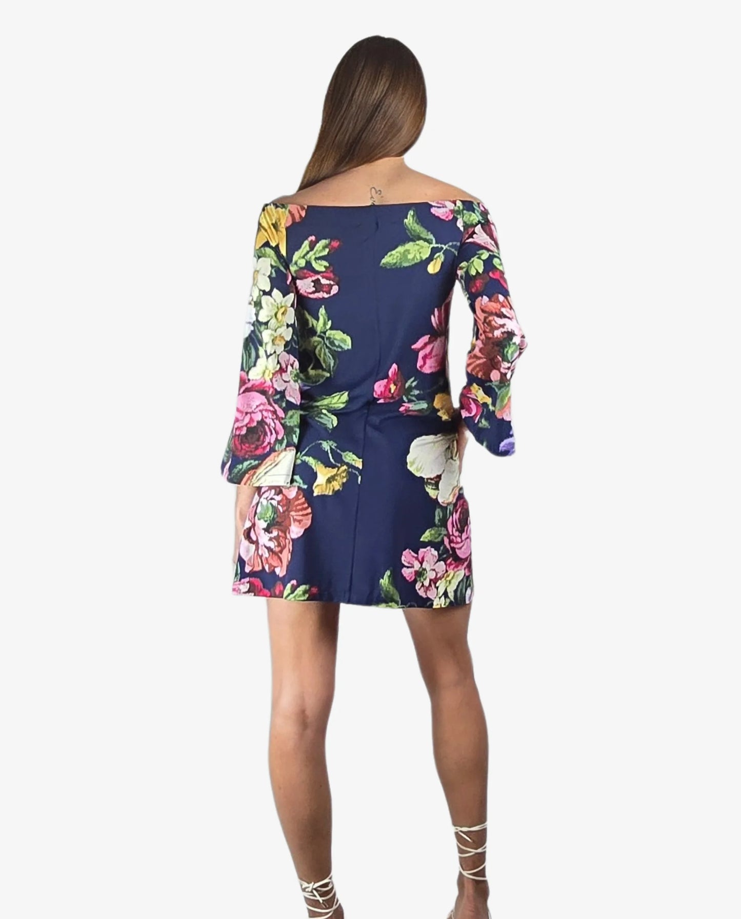 Abito Scollo Barca Fantasia Floreale Blu Cruise Collection