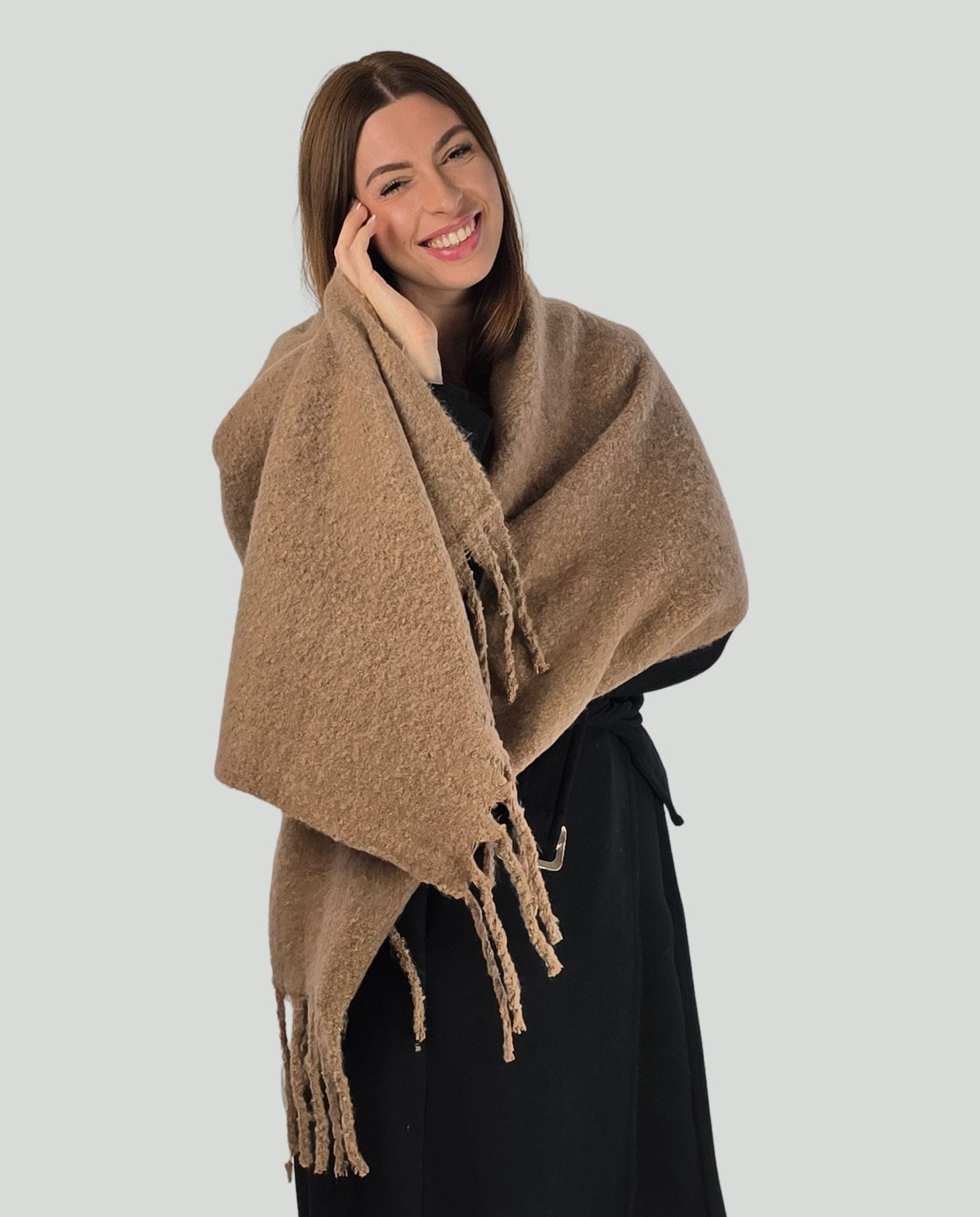 Sciarpa frange camel - Soho Moda Mare