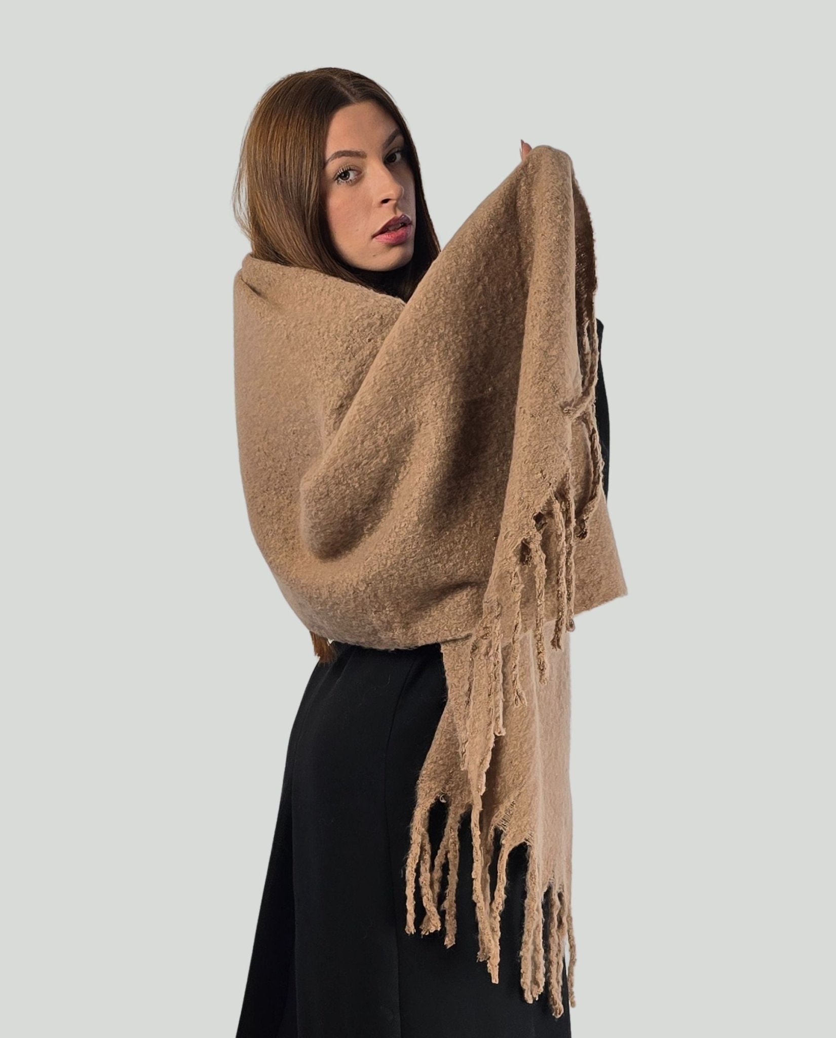 Sciarpa frange camel - Soho Moda Mare