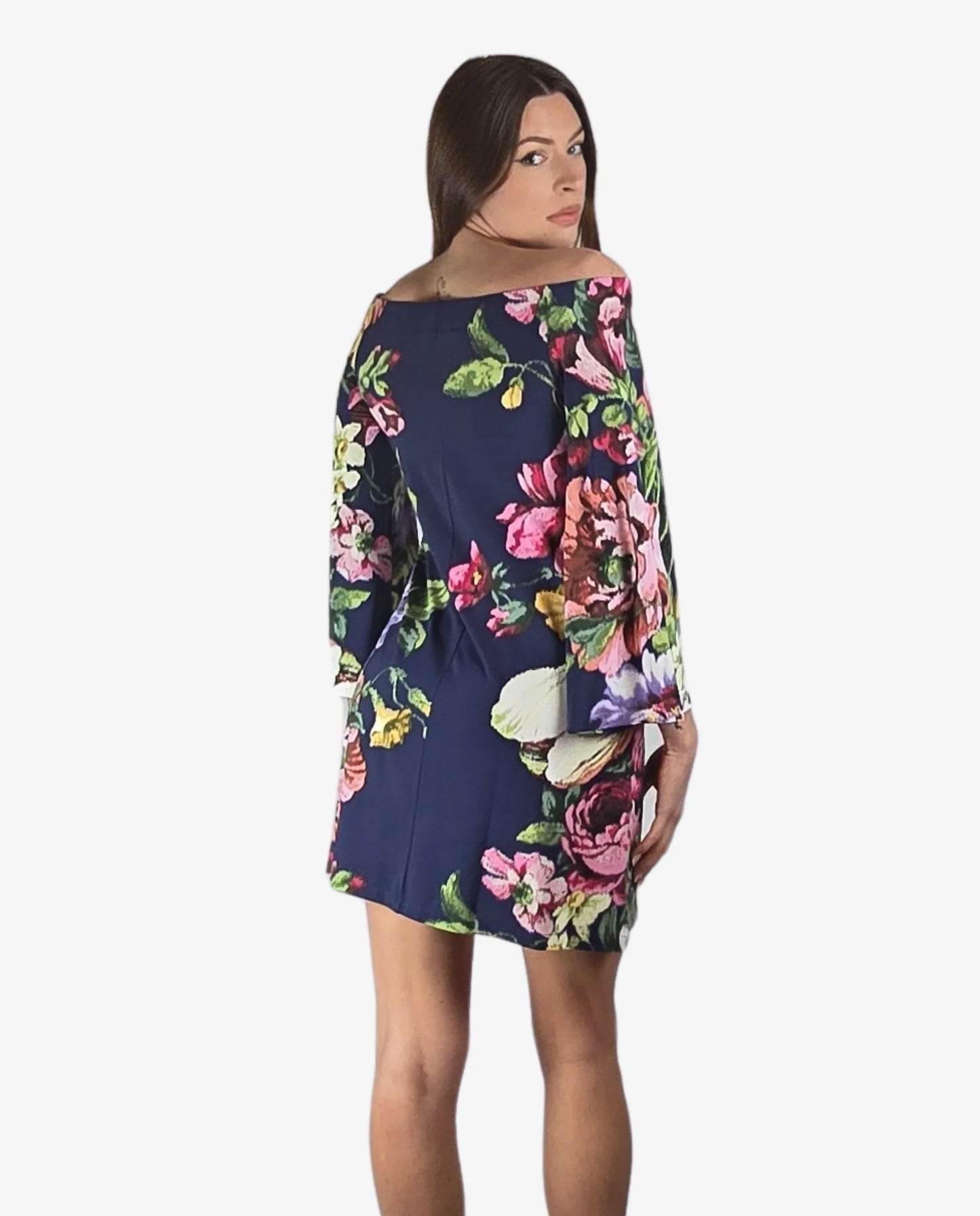 Abito Scollo Barca Fantasia Floreale Blu Cruise Collection