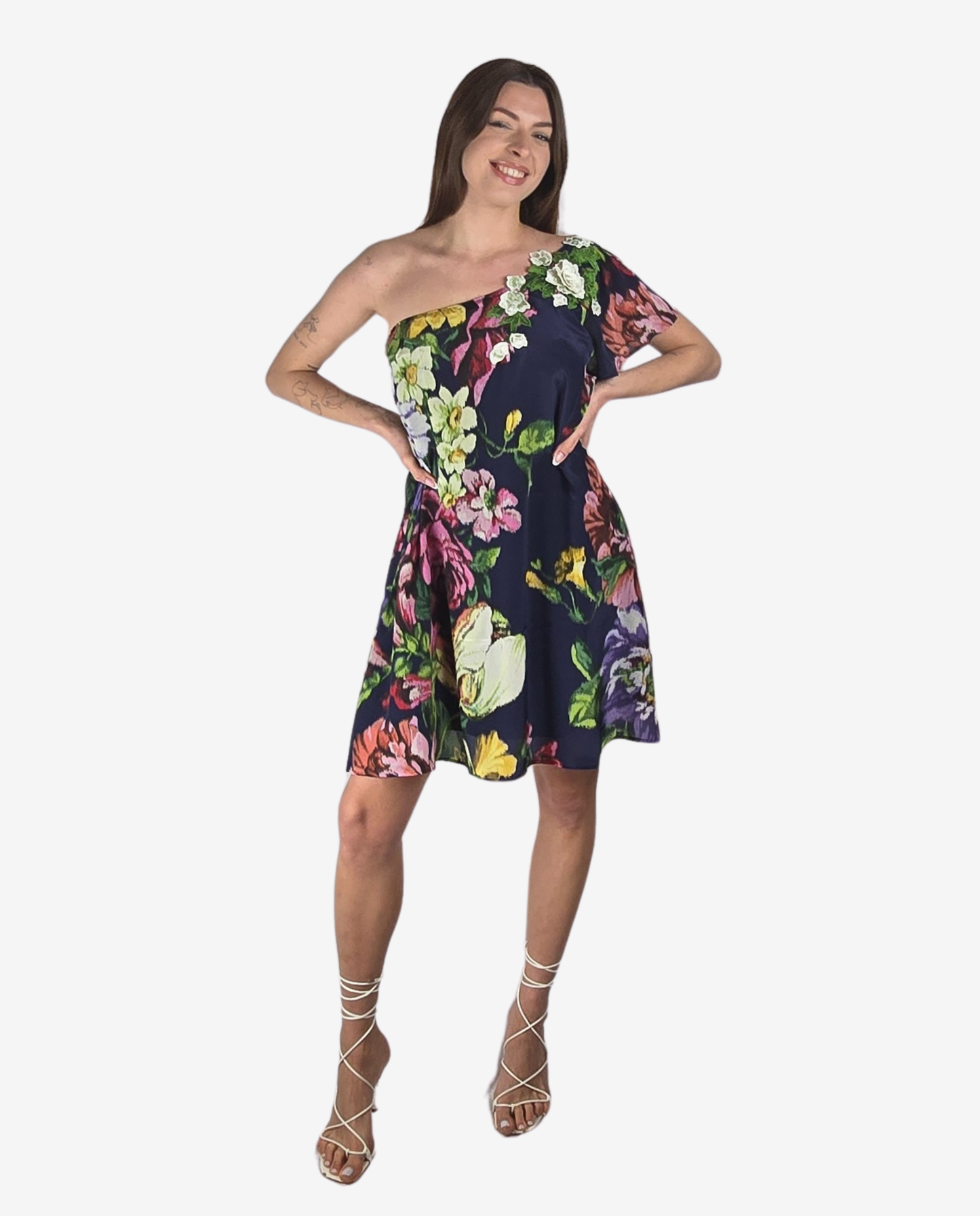 Abito Monospalla Fantasia Floreale Blu Cruise Collection