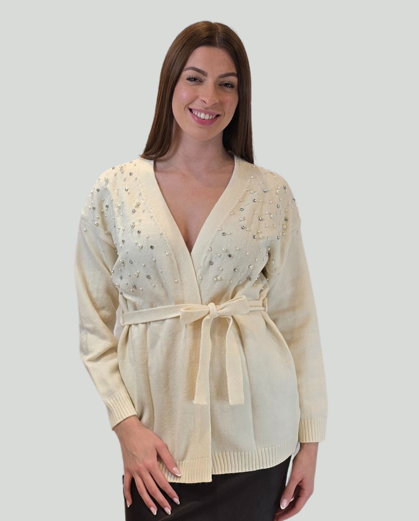 Cardigan burro con perle - Soho Moda Mare