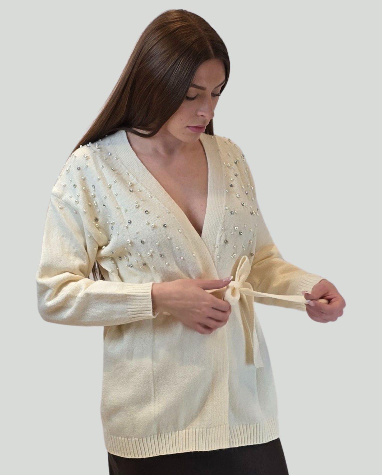 Cardigan burro con perle - Soho Moda Mare