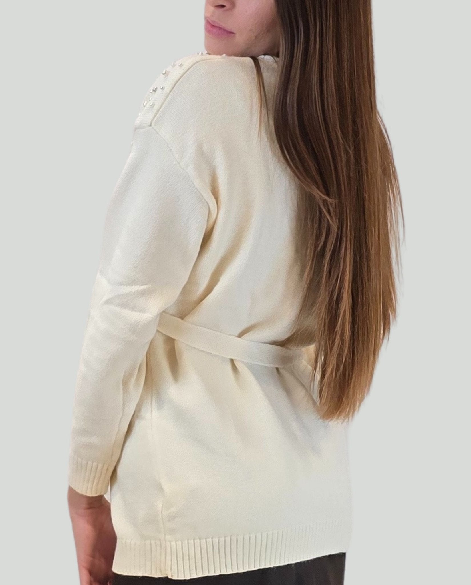 Cardigan burro con perle - Soho Moda Mare