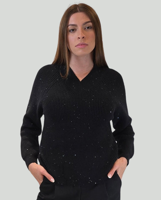 Pullover Nero punti luce - Soho Moda Mare