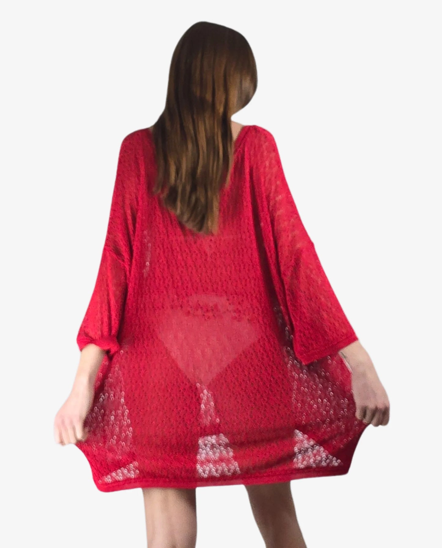 Caftano Maglia Lurex Rosso Cruise Collection