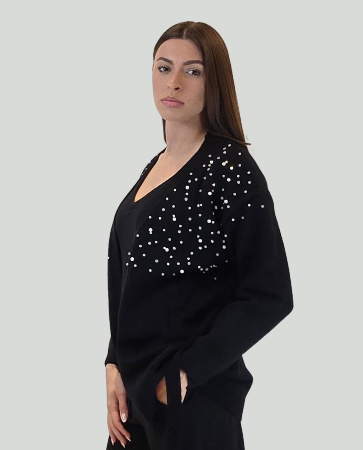 Cardigan nero perle - Soho Moda Mare