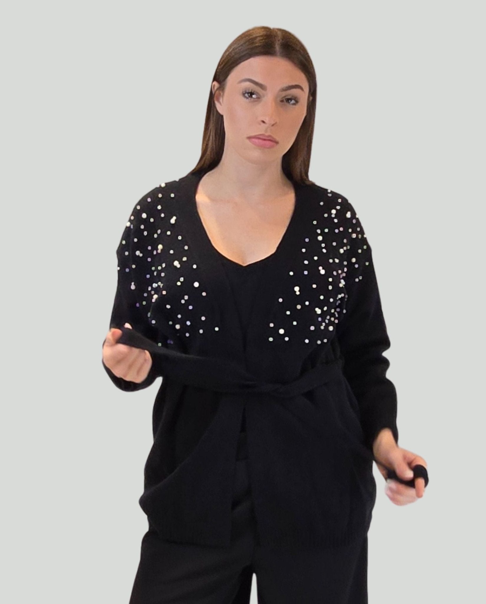 Cardigan nero perle - Soho Moda Mare