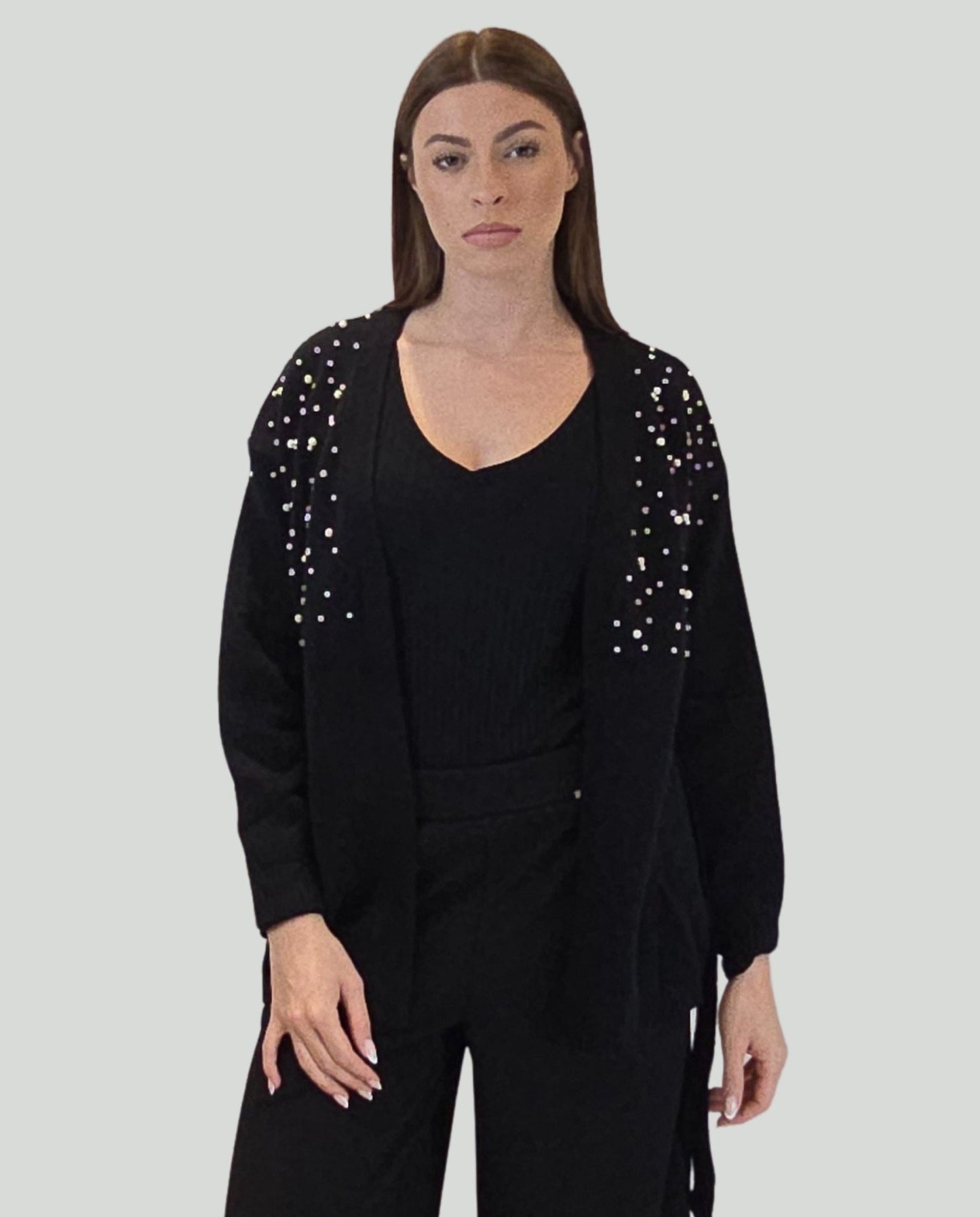 Cardigan nero perle - Soho Moda Mare