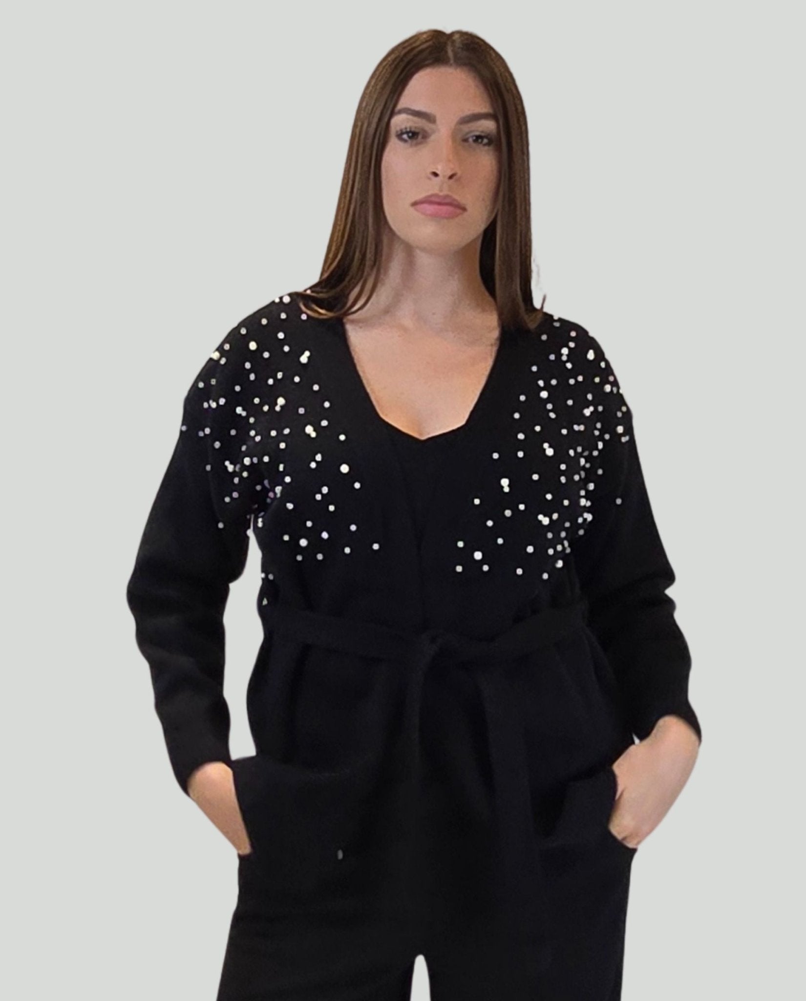 Cardigan nero perle - Soho Moda Mare