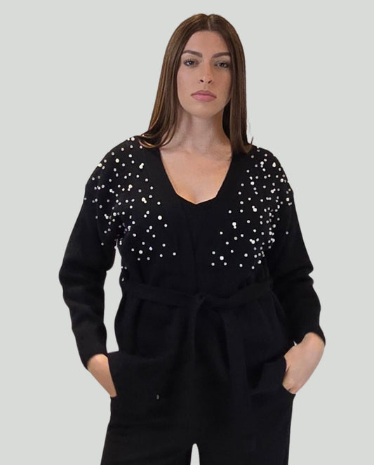 Cardigan nero perle - Soho Moda Mare